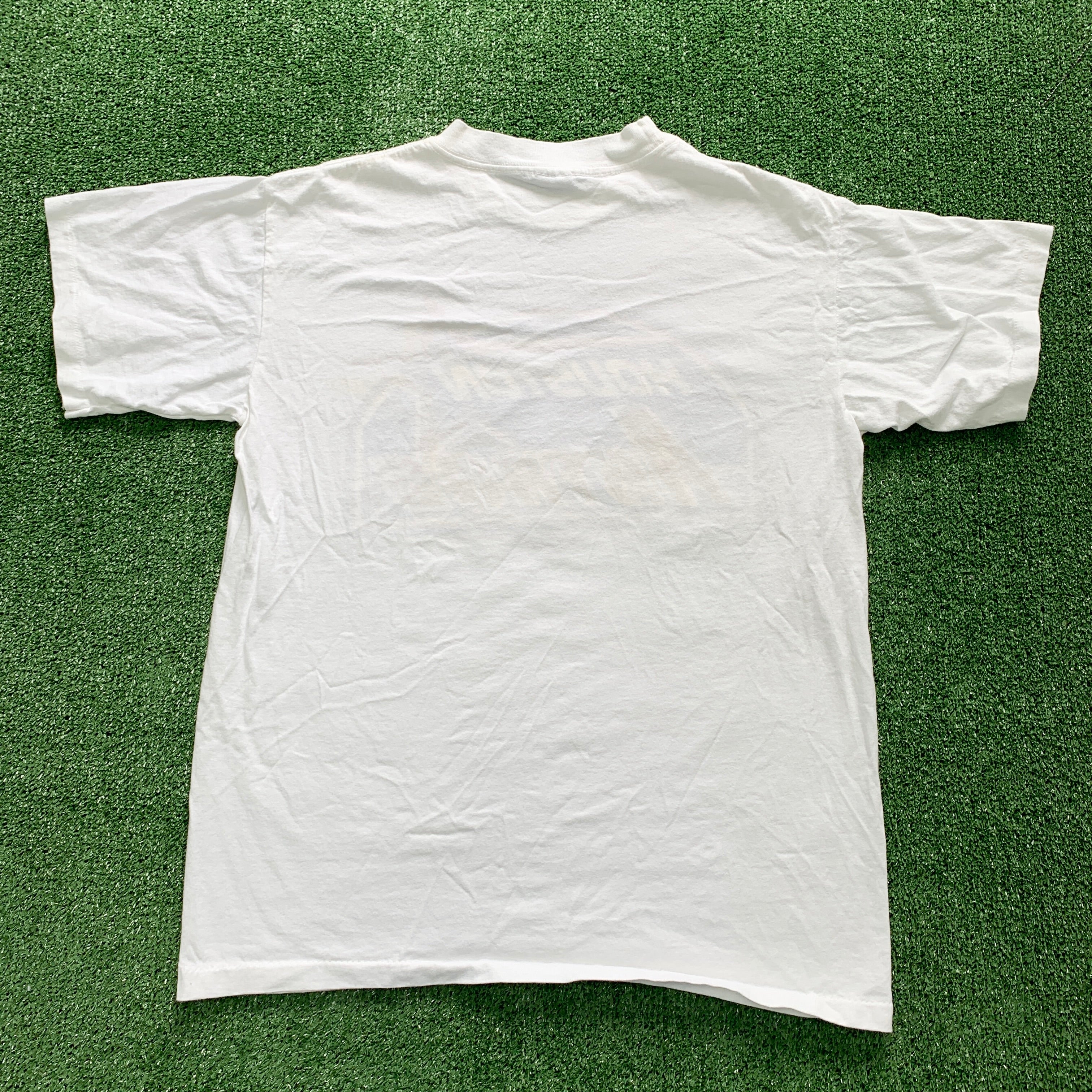 Vintage T Shirt Mens Medium White Single Stitch Graphic Print 90s USA Baseball