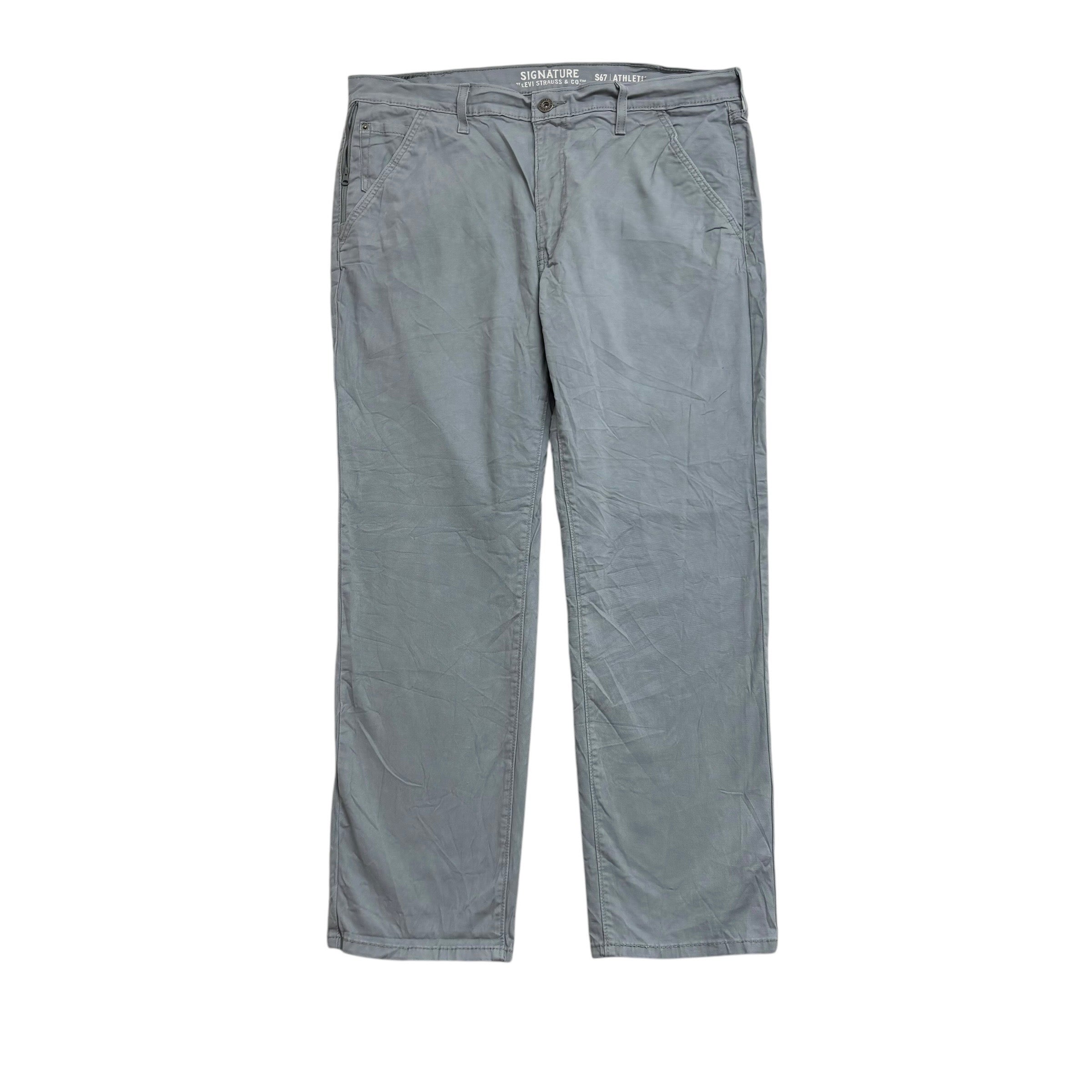 Levis Signature Trousers W38 L32 Mens Grey Athletic Fit Stretch Pants (E)