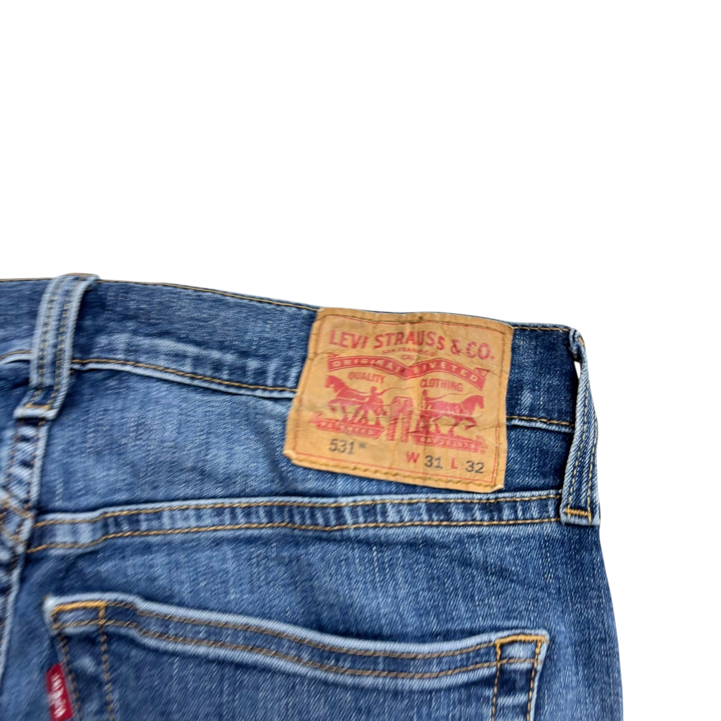 Levis 531 Jeans W30 L32 Mens Mid Blue Athletic Slim Fit Stretch Denim (E)