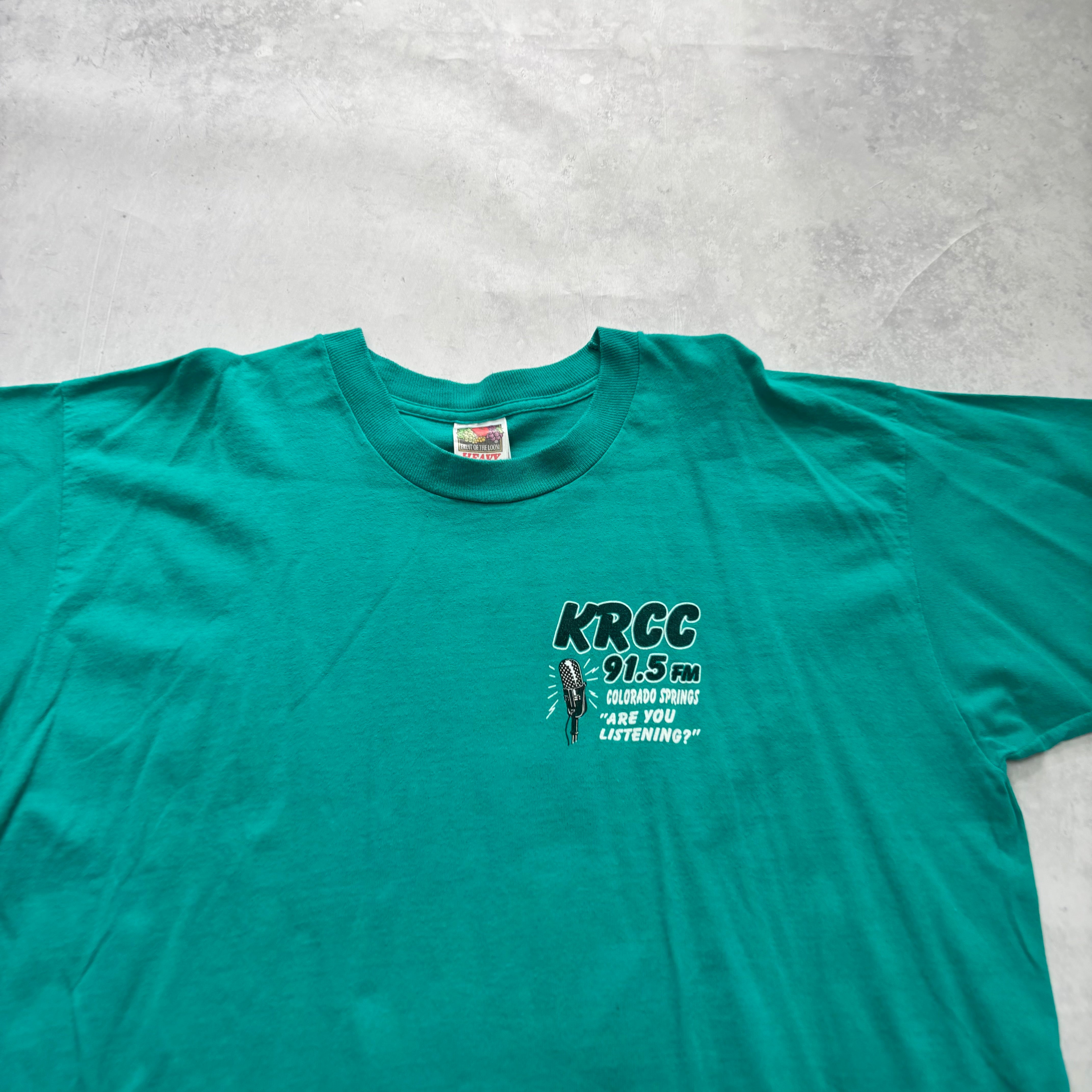 Vintage T Shirt Mens XL Teal Green Graphic Print 90s USA Radio (E)