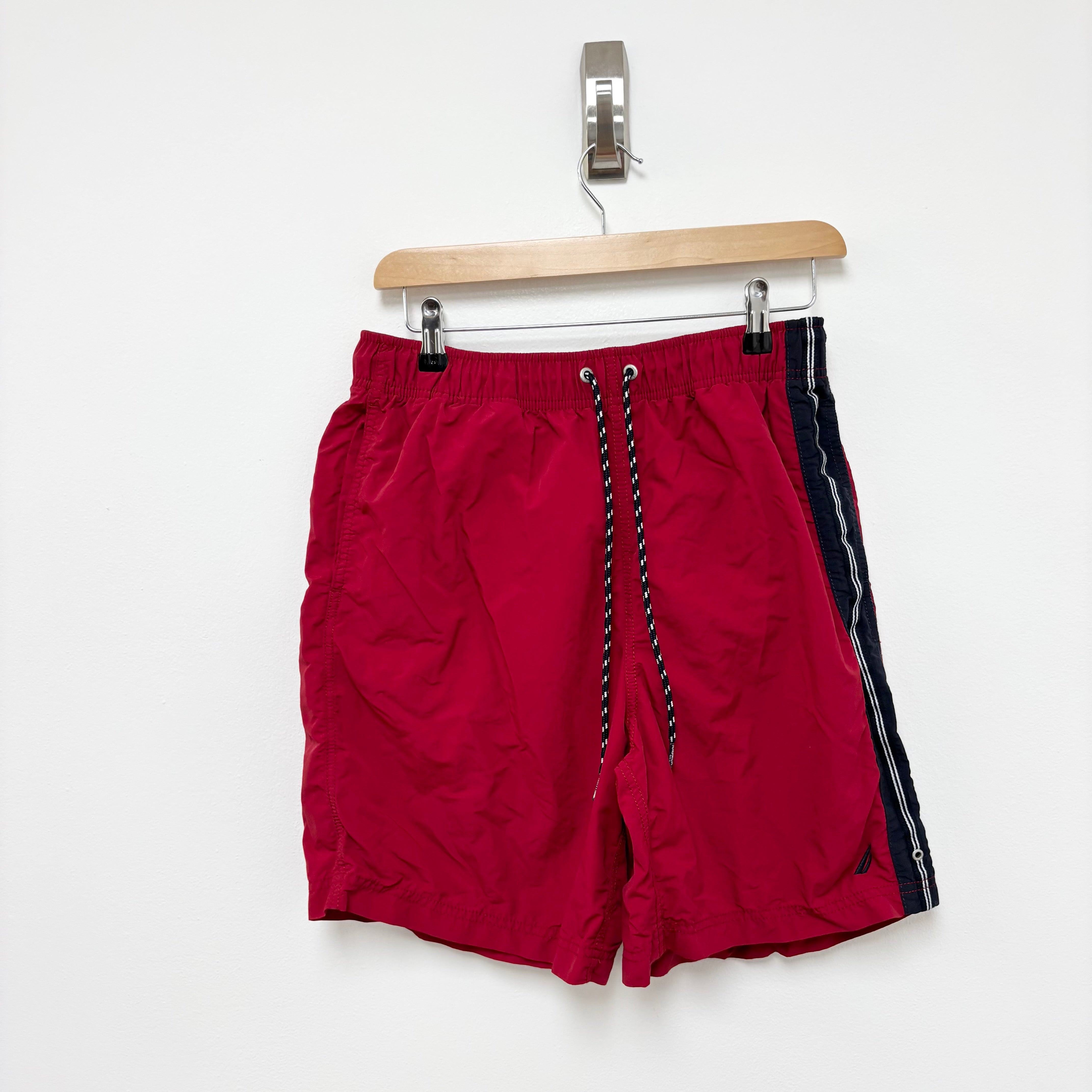 Nautica Swimming Shorts Mens Medium Red Surf Beach Swim Pockets (E)