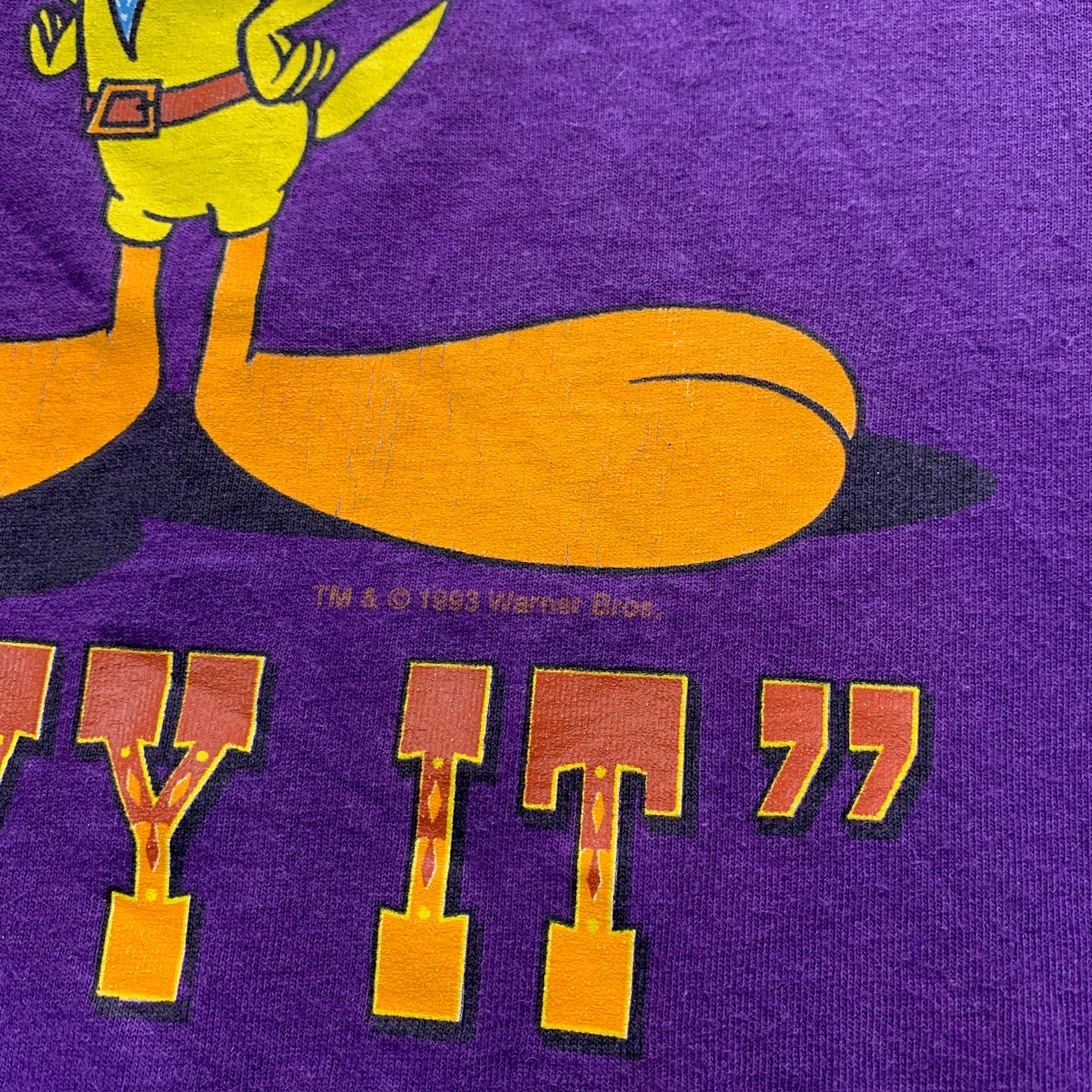 Vintage T Shirt Mens XL Purple Graphic Print 90s Looney Tunes Cartoon Tweety