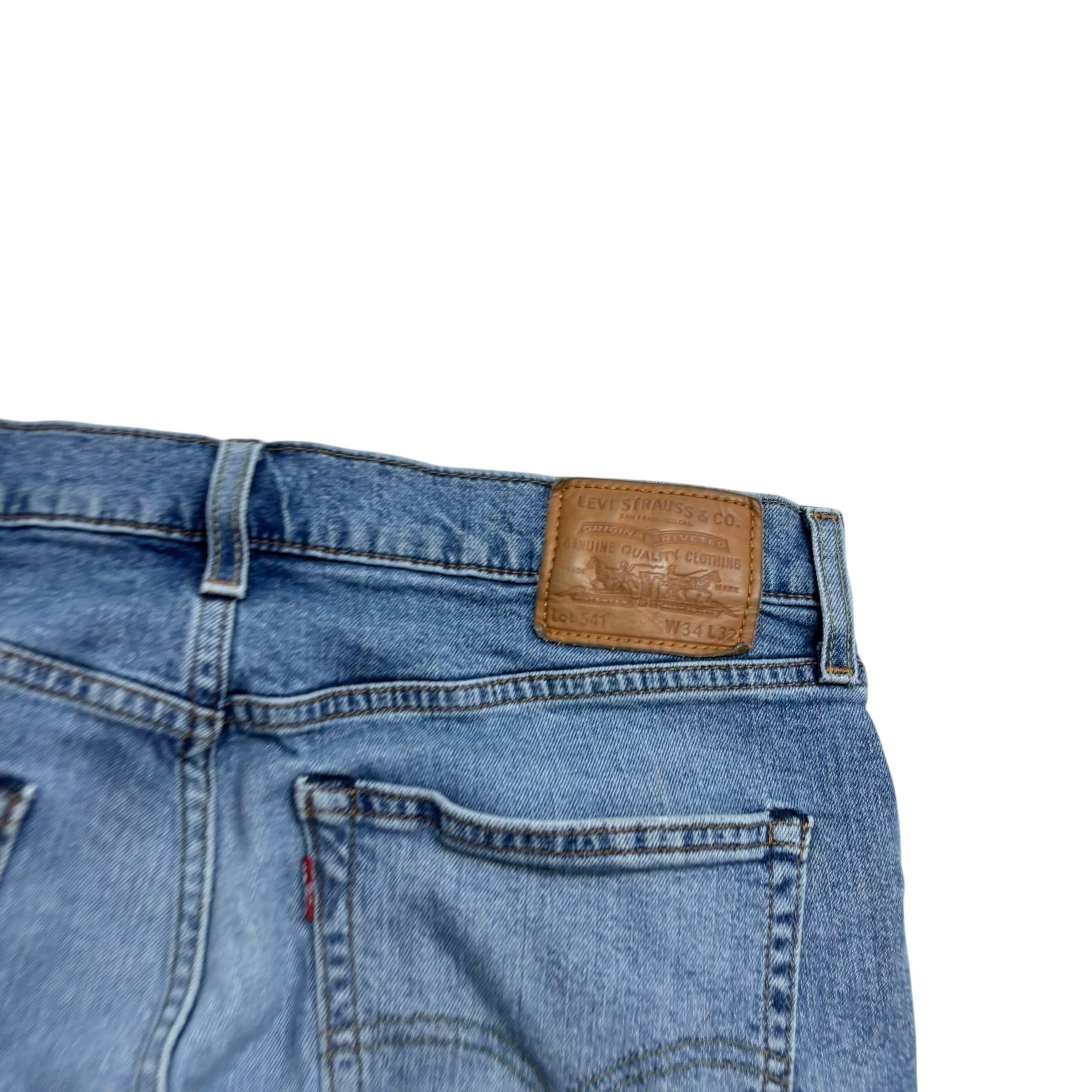 Levis 541 Jeans W34 L32 Mens Mid Blue Athletic Tapered Fit Stretch Denim