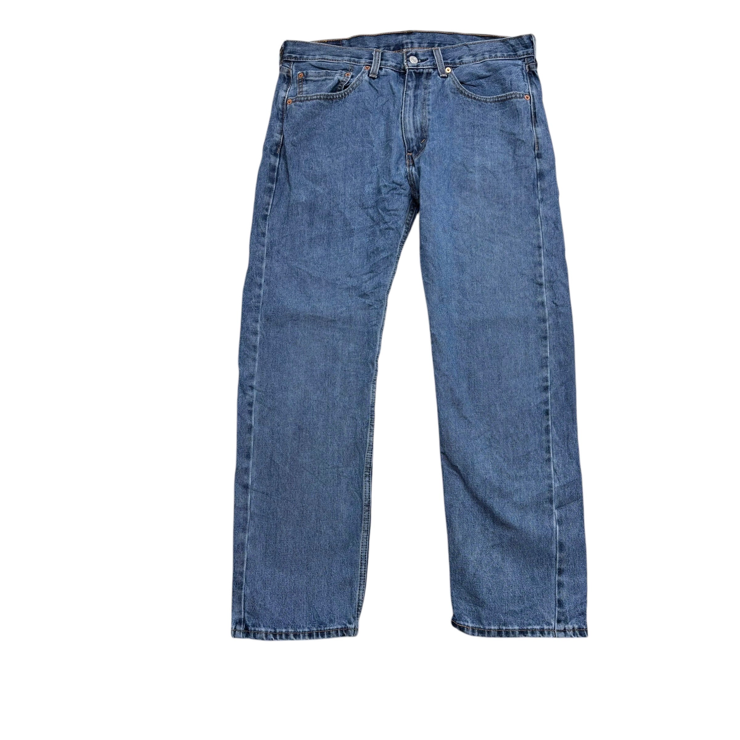 Levis 505 Jeans W35 L30 Mens Mid Blue Regular Straight Fit Denim (E)