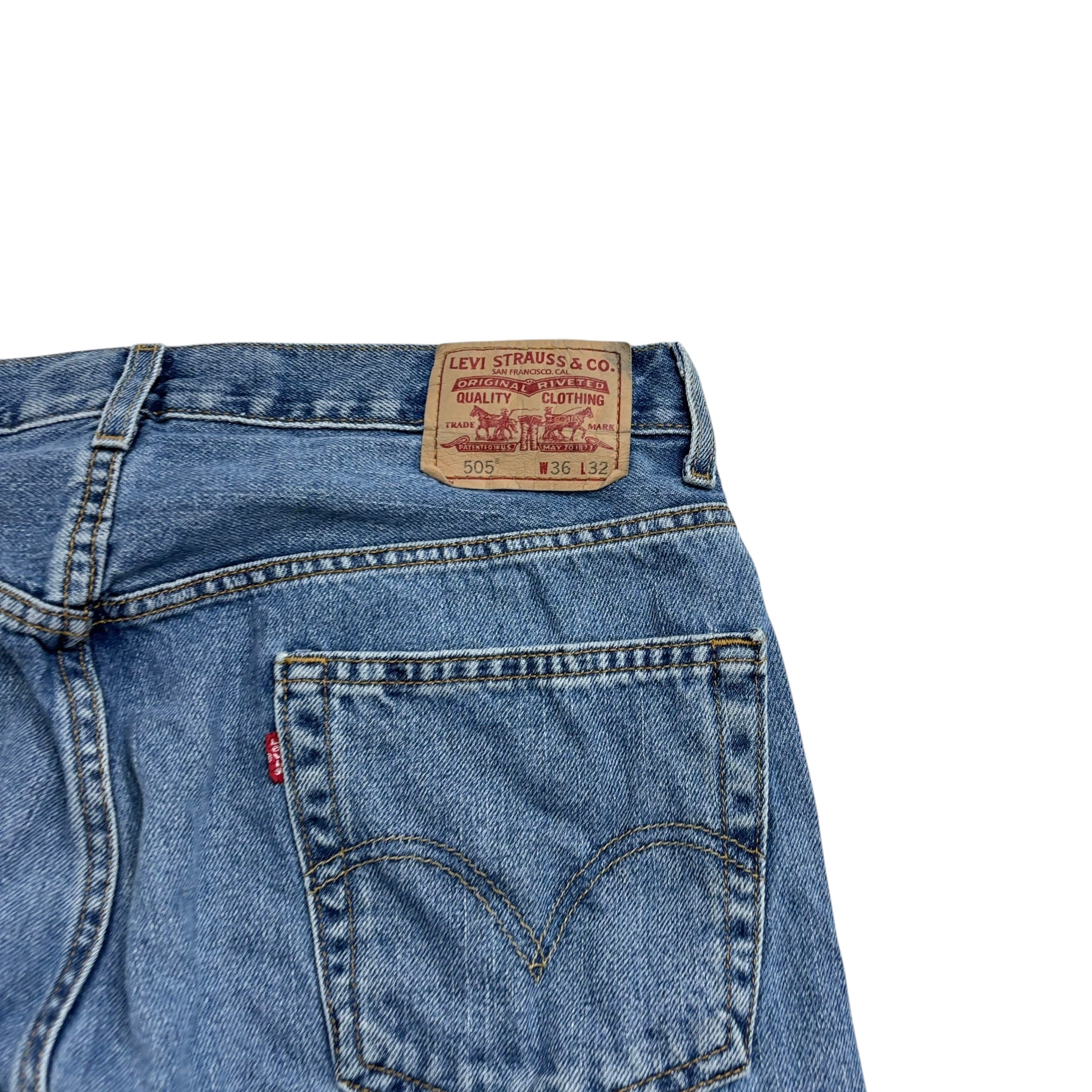Levis 505 Jeans W36 L32 Mens Mid Blue Regular Straight Fit Vintage Denim (F)