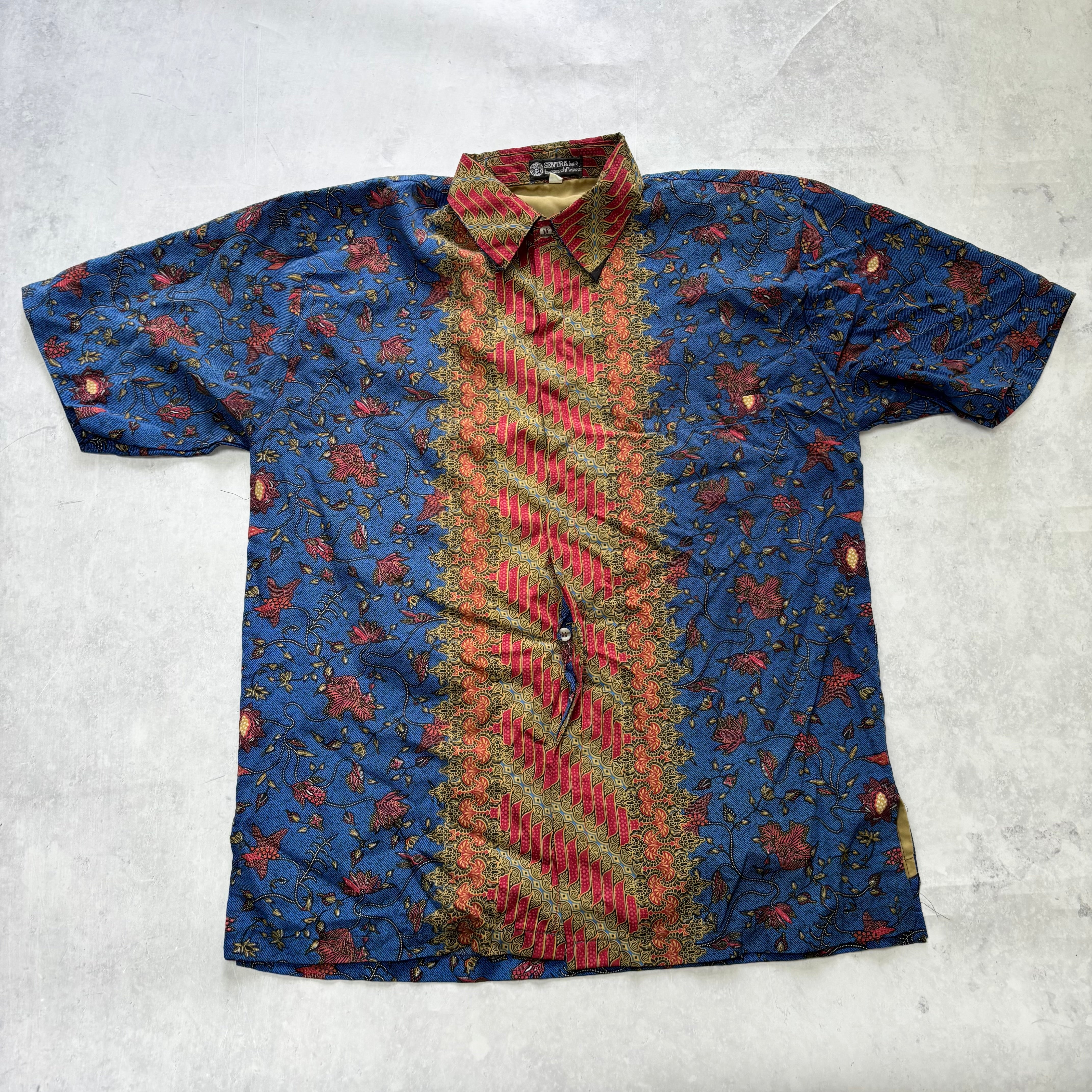 Vintage Funky Shirt Mens Medium Blue Floral Aloha Short Sleeve (E)
