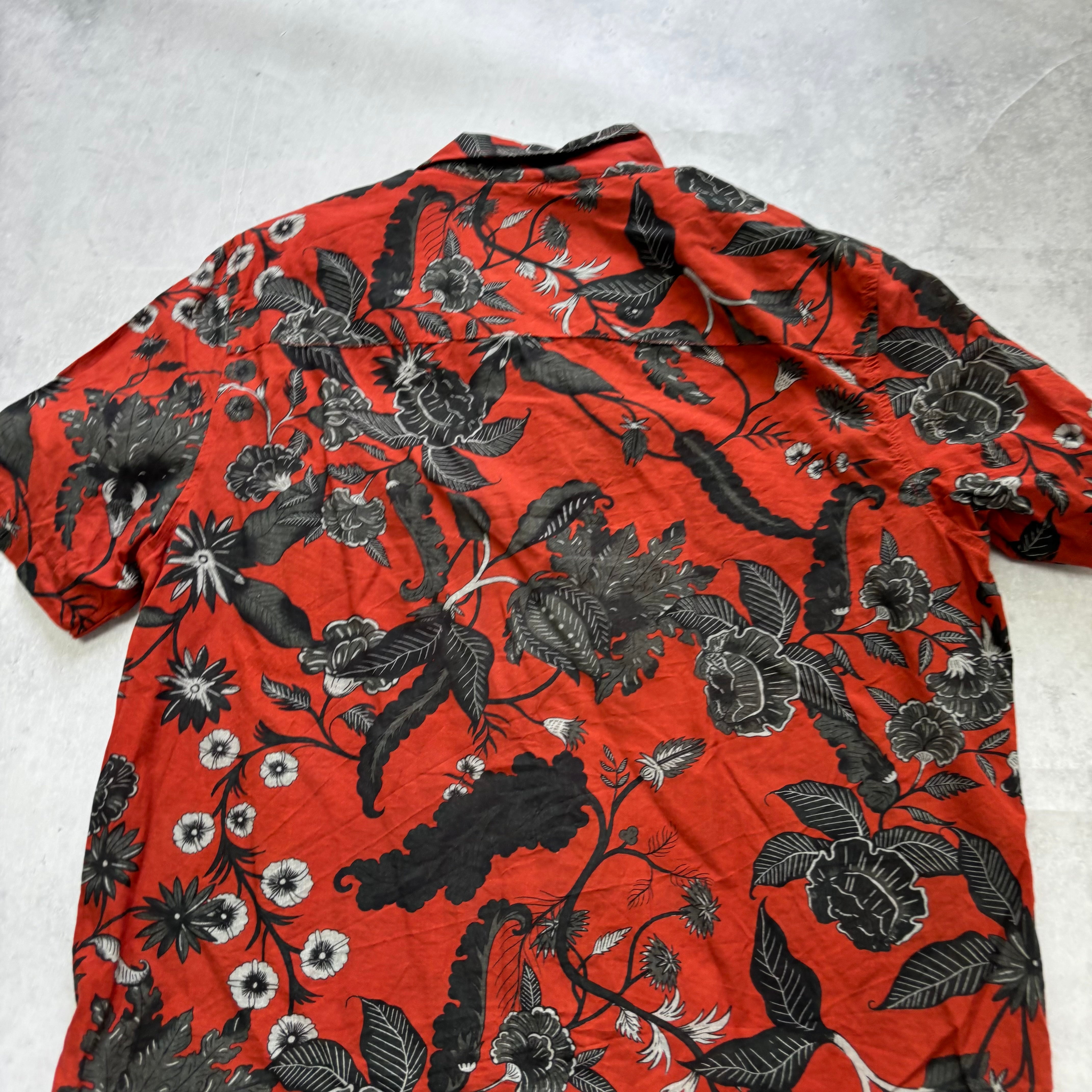 Topman Hawaiian Shirt Mens Small Red Floral Aloha Short Sleeve Cotton (E)