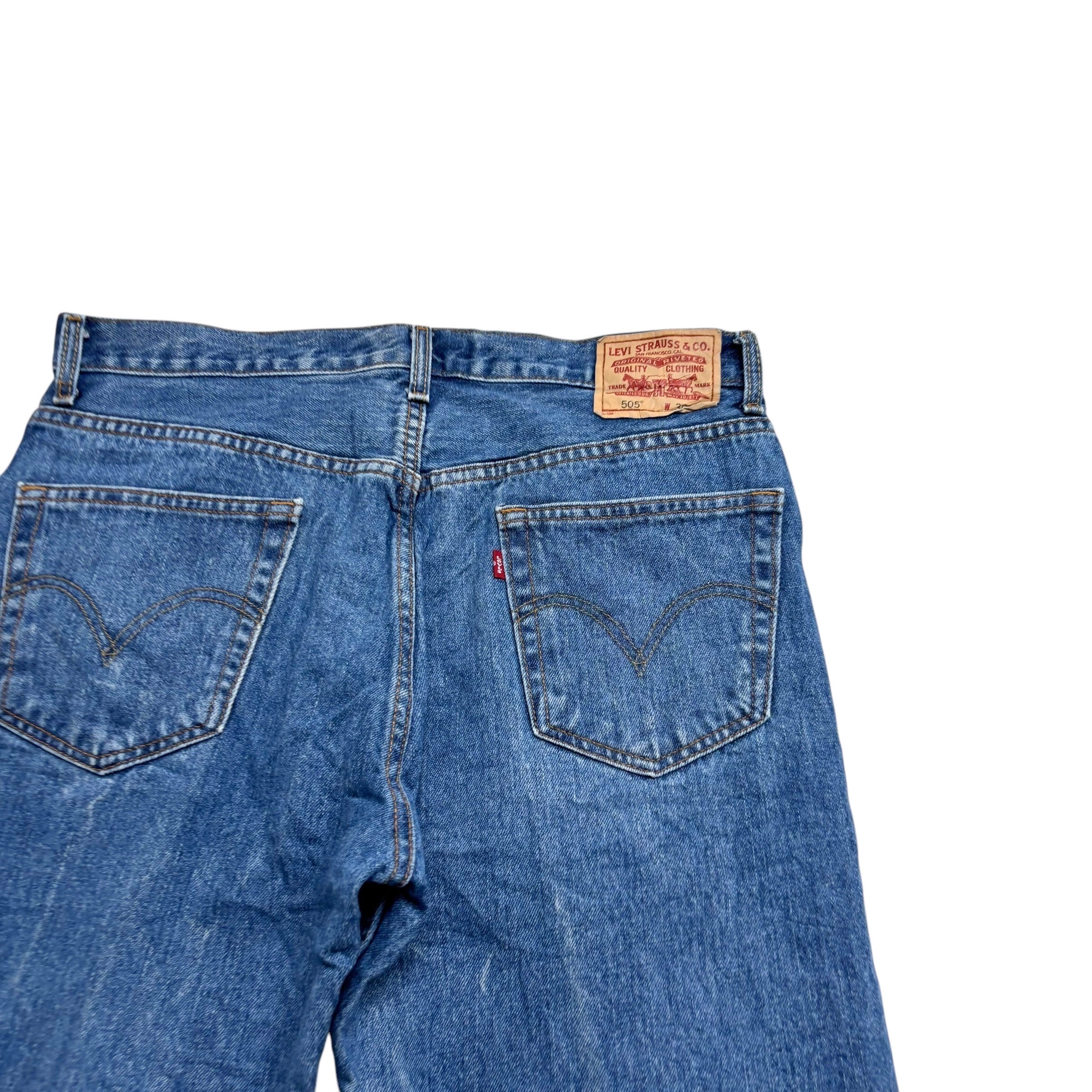 Levis 505 Jeans W36 L30 Mens Mid Blue Regular Straight Fit Vintage Denim