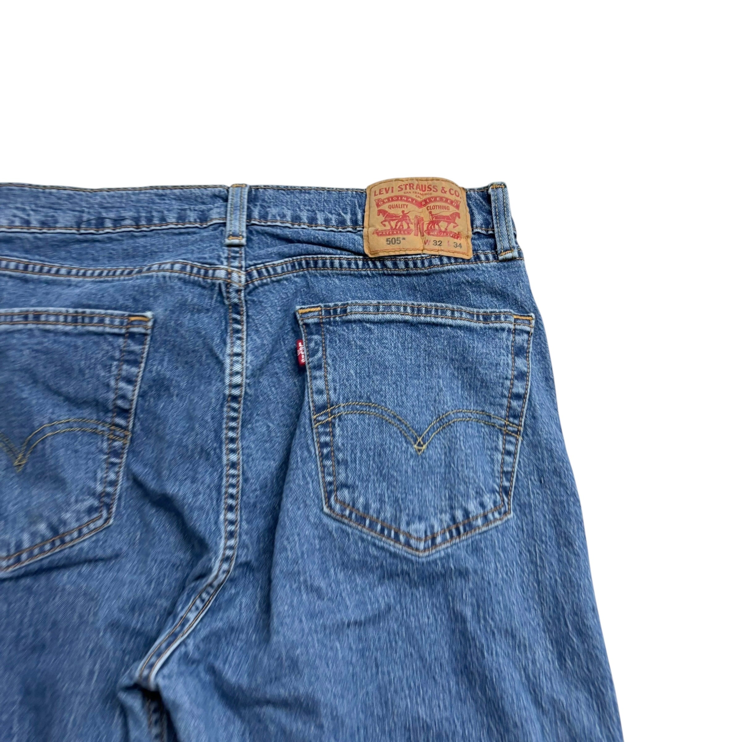 Levis 505 Jeans W32 L34 Mens Mid Blue Regular Straight Fit Stretch Denim