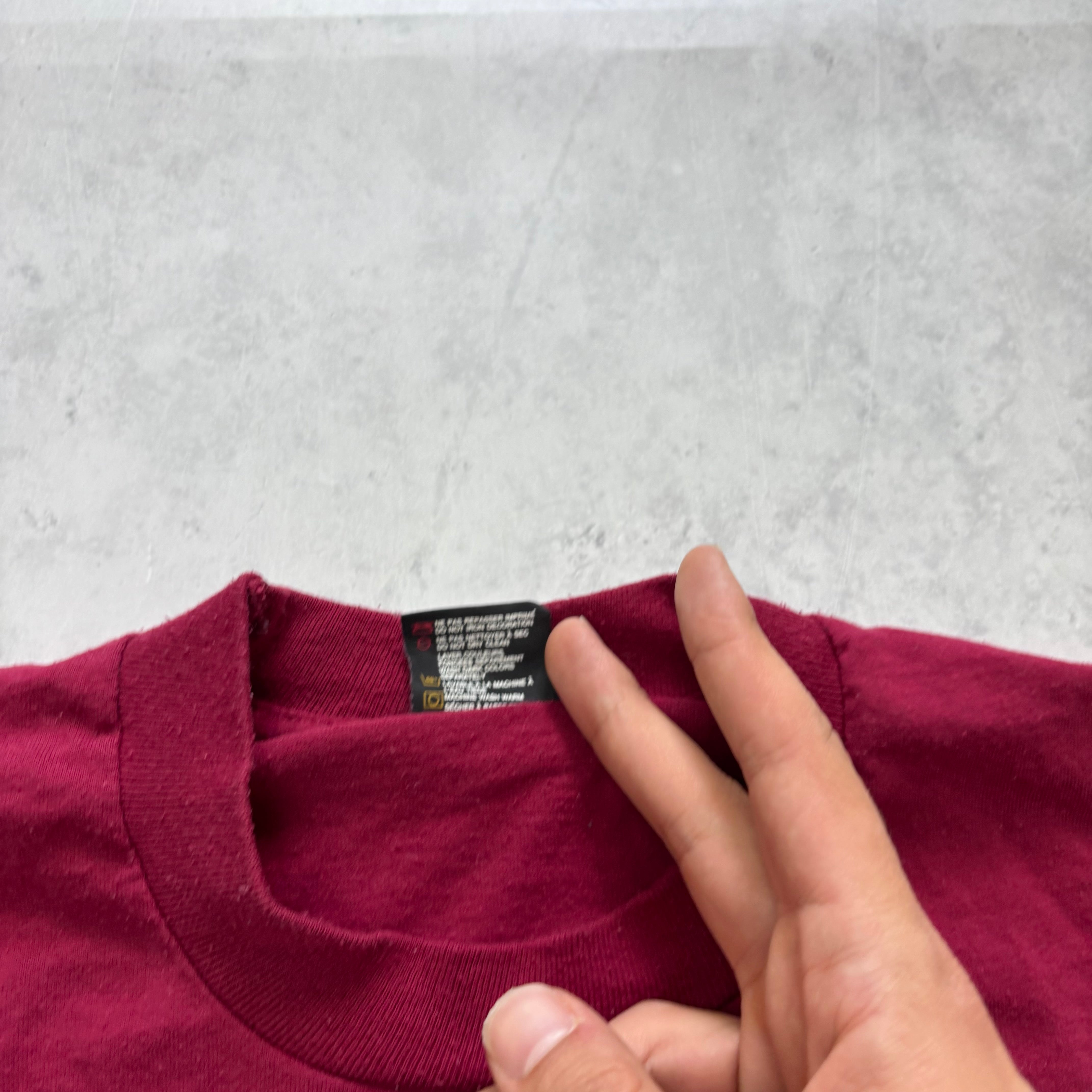 Vintage T Shirt Mens Large Burgundy Single Stitch Graphic Print 90s USA Nature