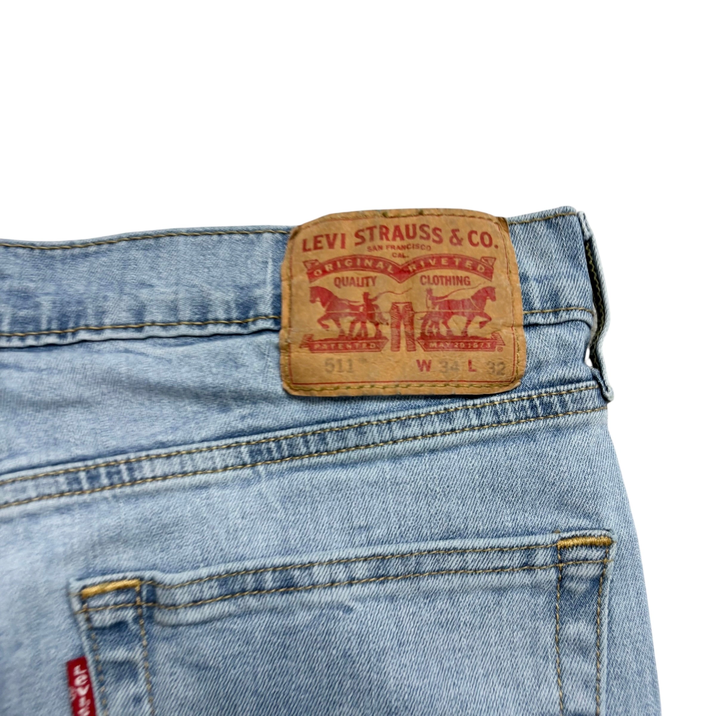 Levis 511 Jeans W34 L31 Mens Light Blue Slim Fit Stretch Denim (E)