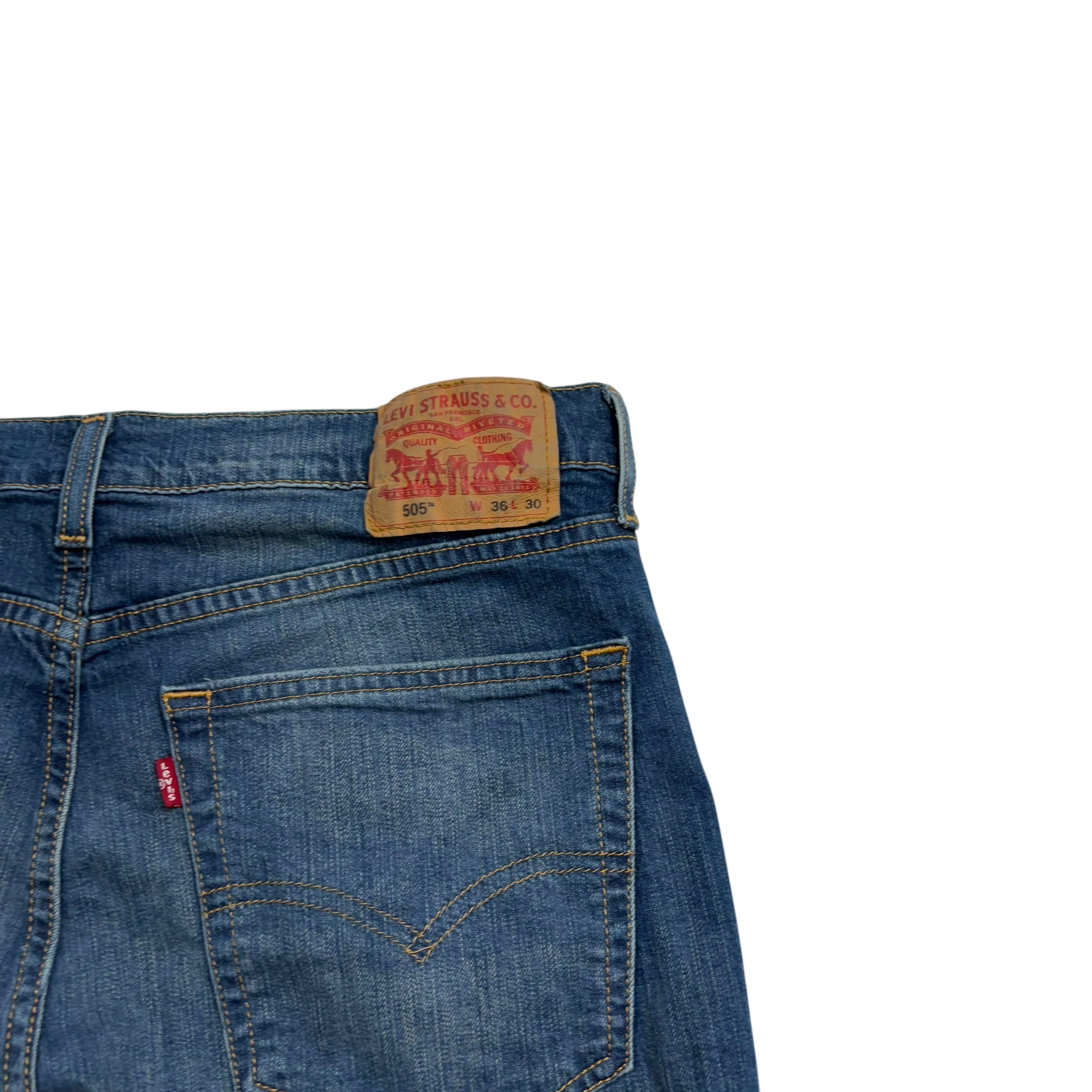 Levis 505 Jeans W36 L30 Mens Dark Blue Regular Straight Fit Stretch Denim