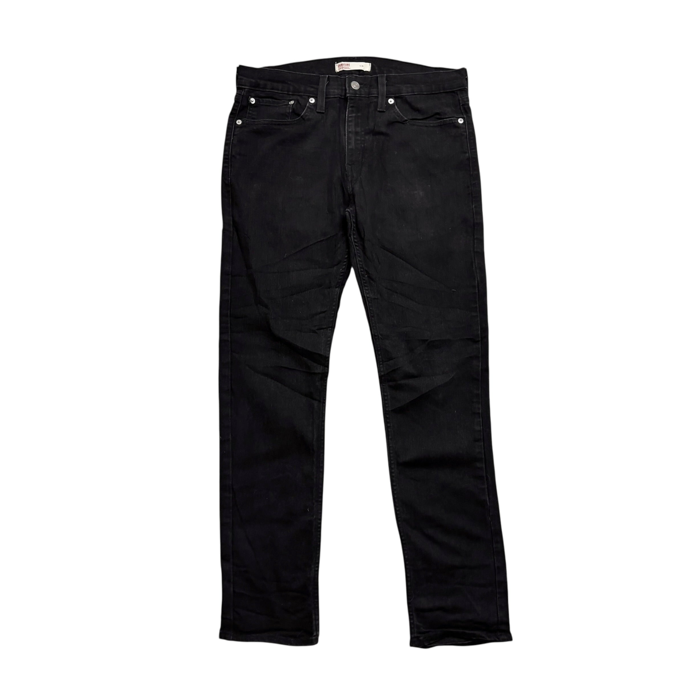 Levis Signature Jeans W32 L30 Mens Black Slim Fit Stretch Denim (E)