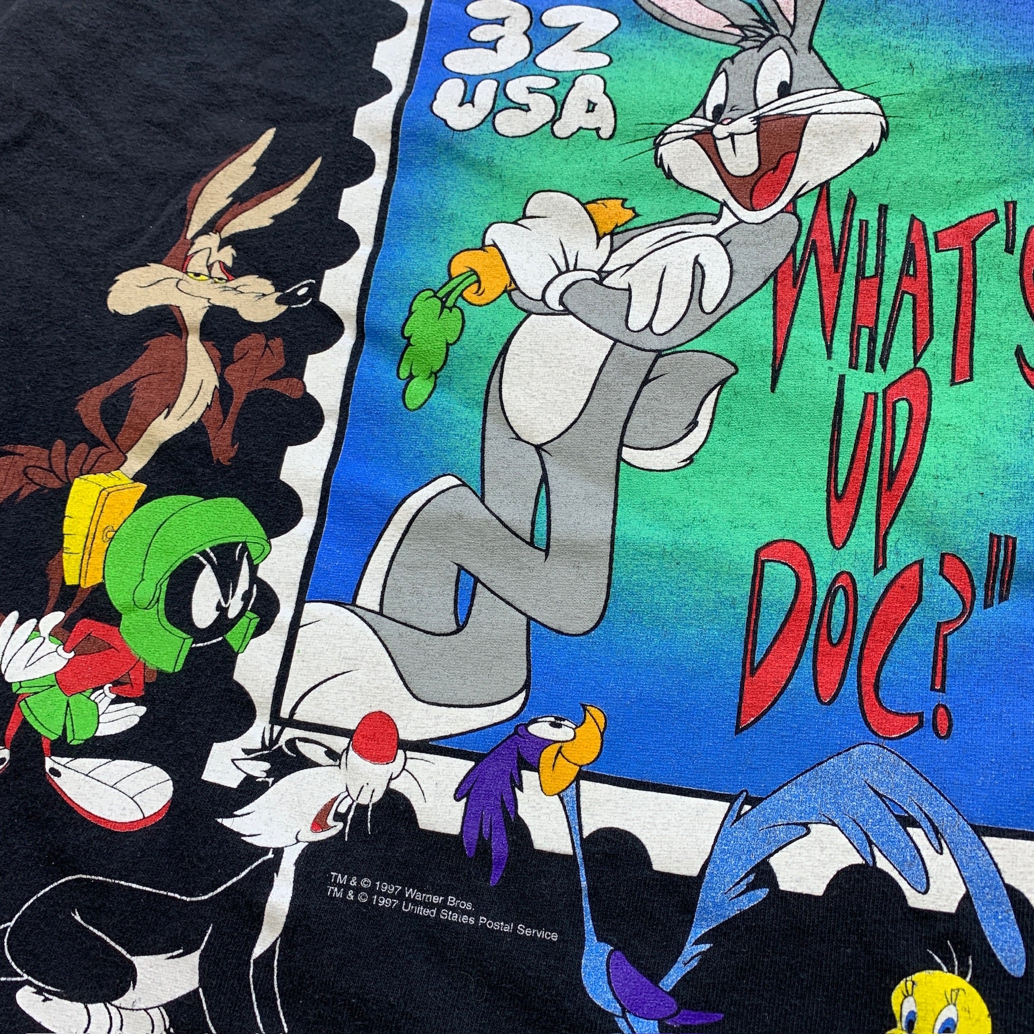 Vintage T Shirt Mens XL Black Graphic Print Looney Tunes Bugs Bunny 90s Cartoon