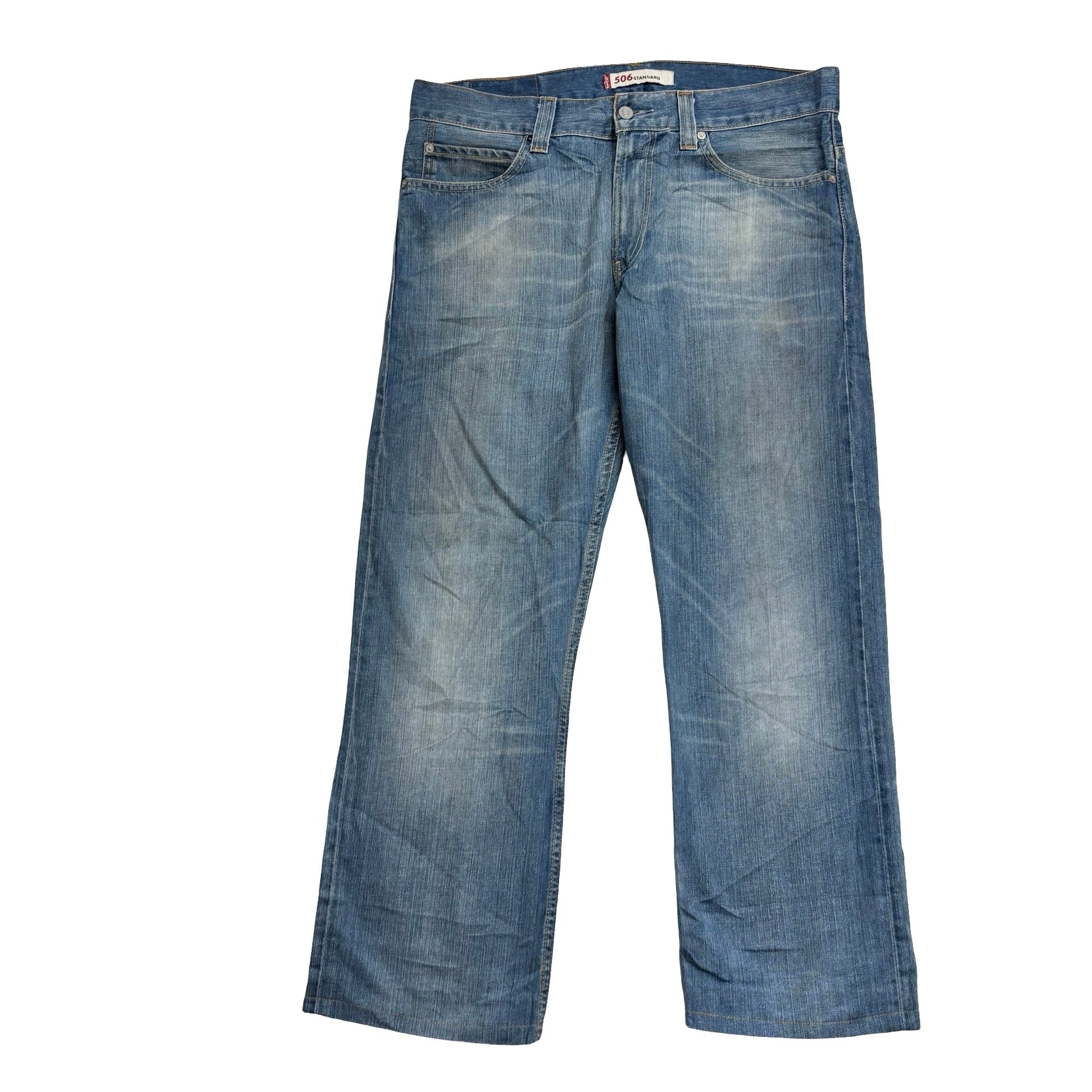 Levis 506 Jeans W36 L29 Mens Mid Blue Relaxed Straight Fit Vintage Denim (F)