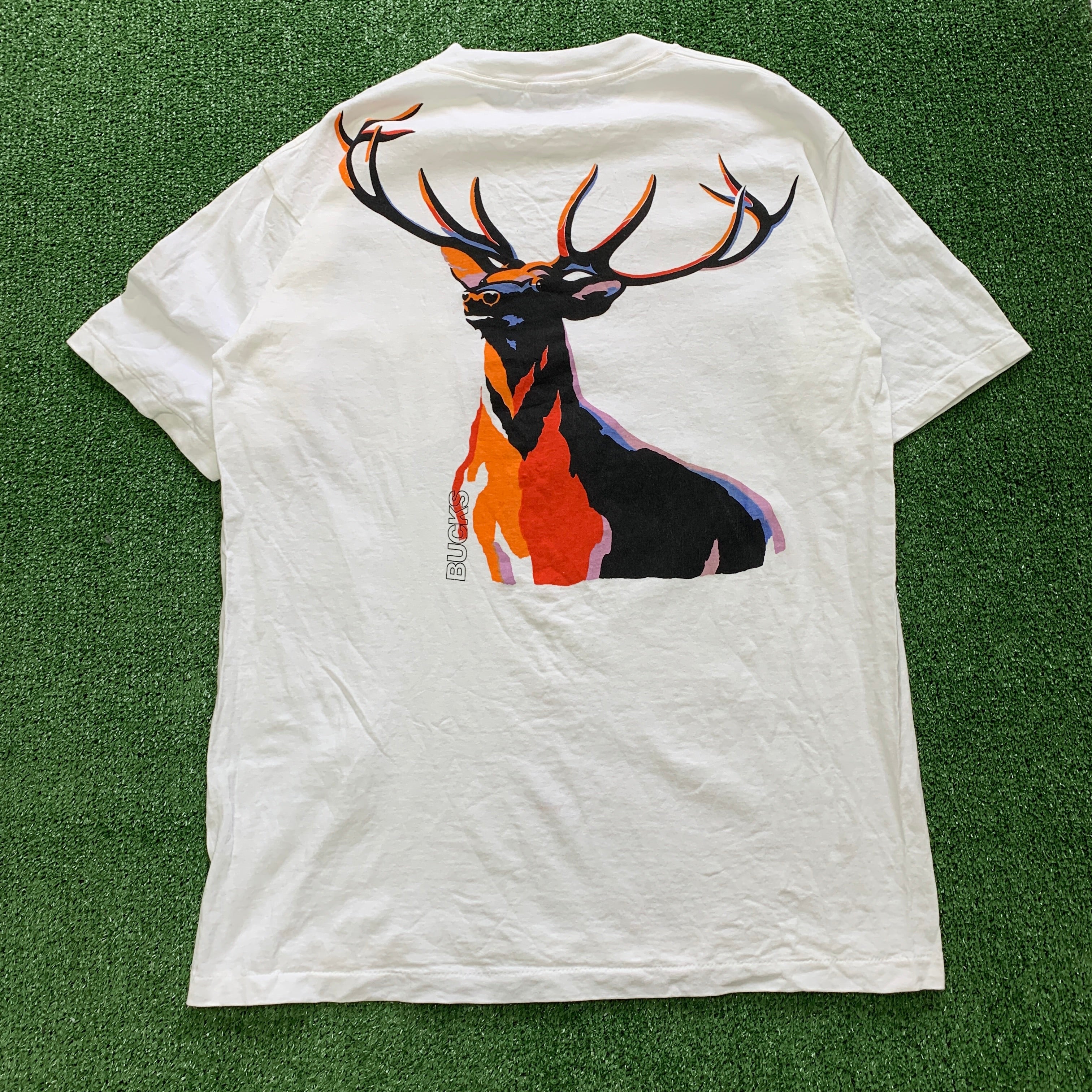 Vintage T Shirt Mens XL White Single Stitch Graphic Print 90s USA Deer