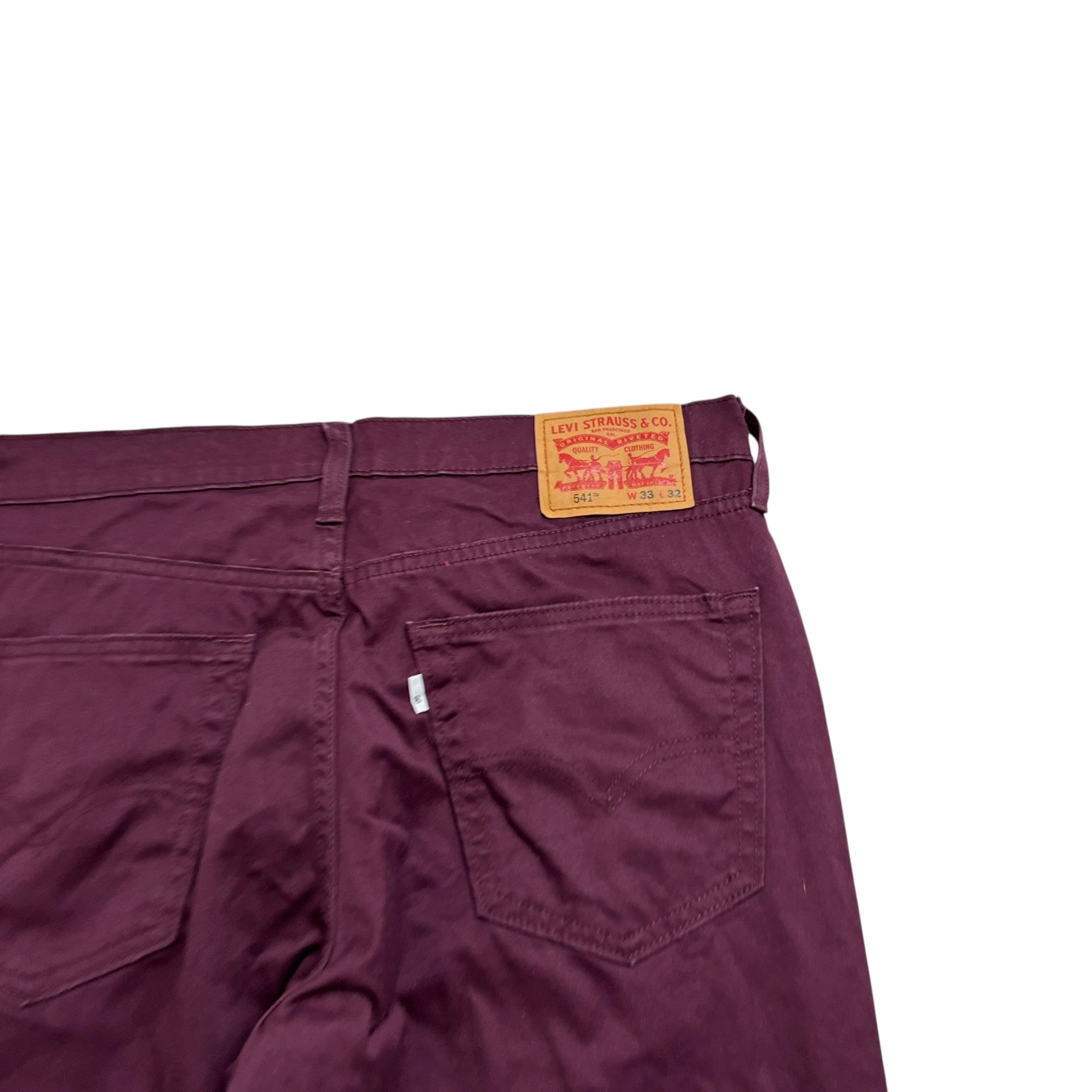 Levis 541 Trousers W33 L32 Mens Burgundy Regular Tapered Fit Stretch Pants