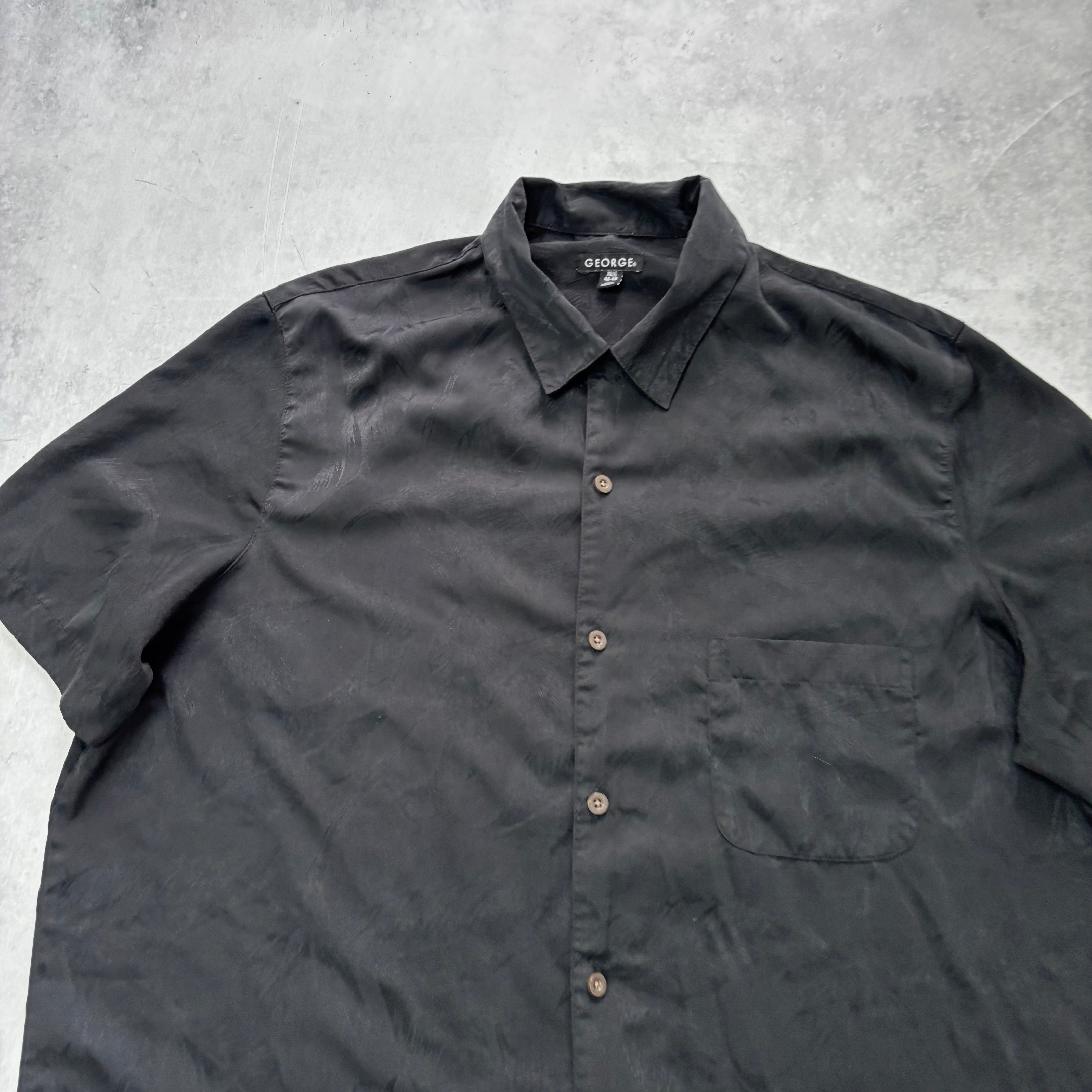 Hawaiian Shirt Mens XXL Black Aloha Floral Short Sleeve Polyester (E)