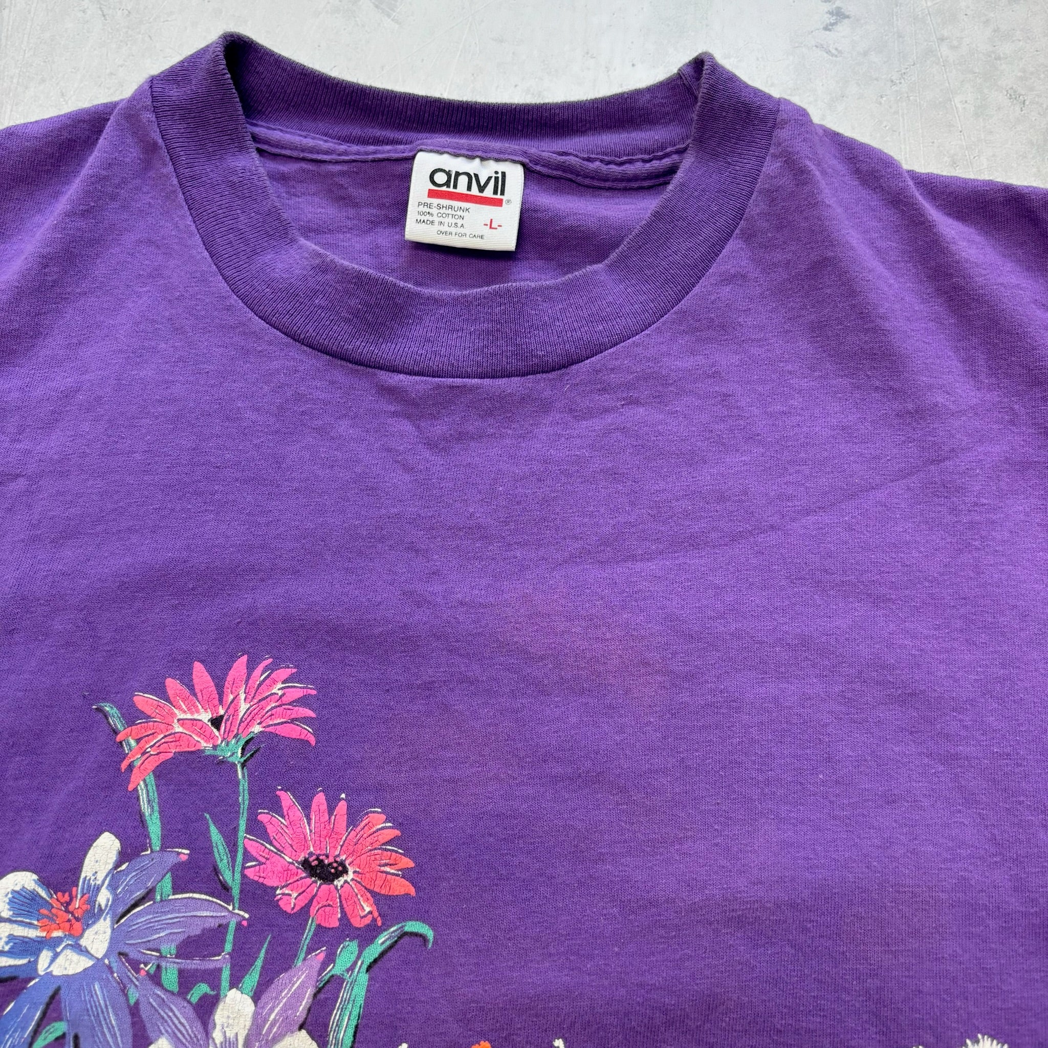 Vintage T Shirt Mens Medium Purple Single Stitch Graphic Print 90s Flowers