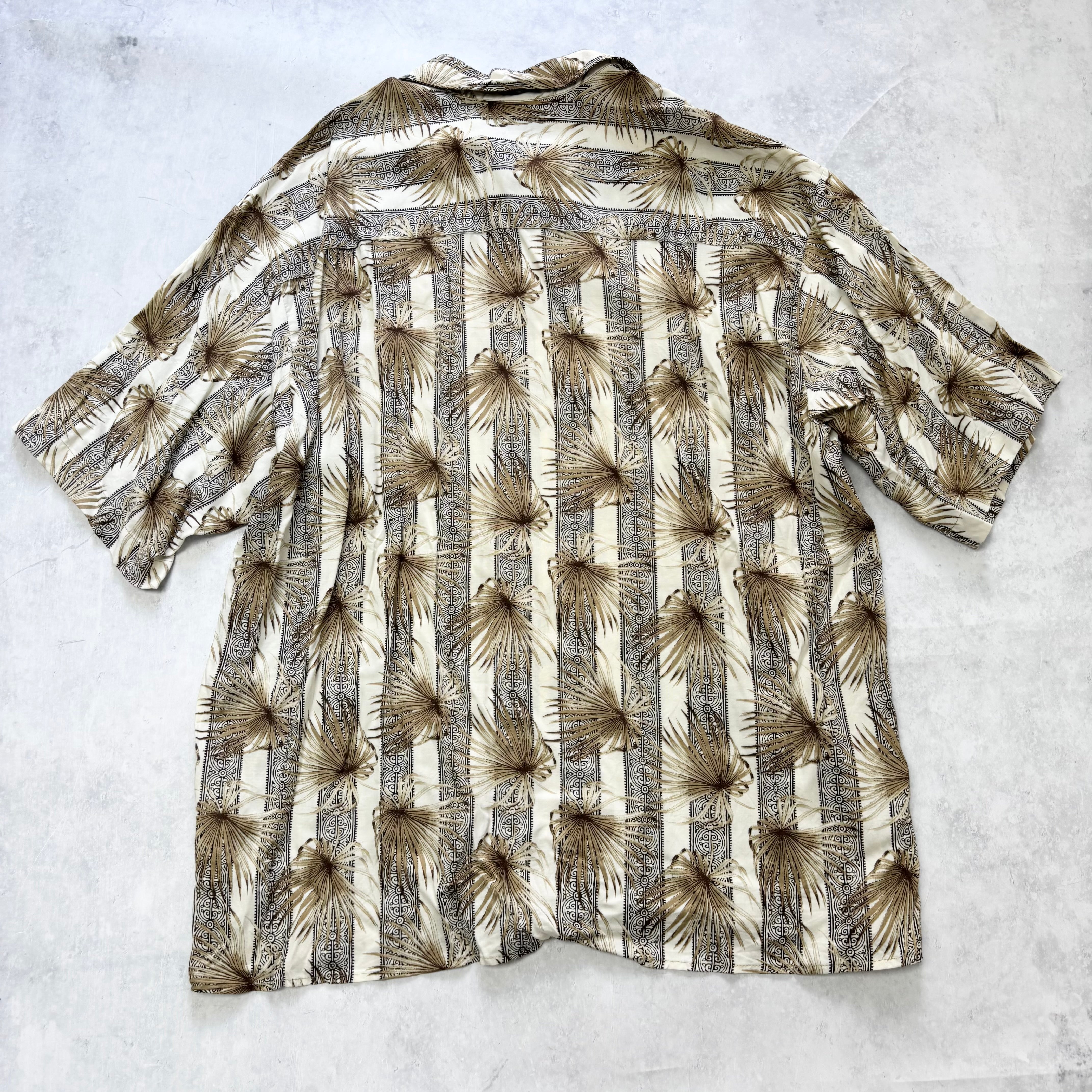 Vintage Hawaiian Shirt Mens Large Gold Floral Aloha Short Sleeve (E)