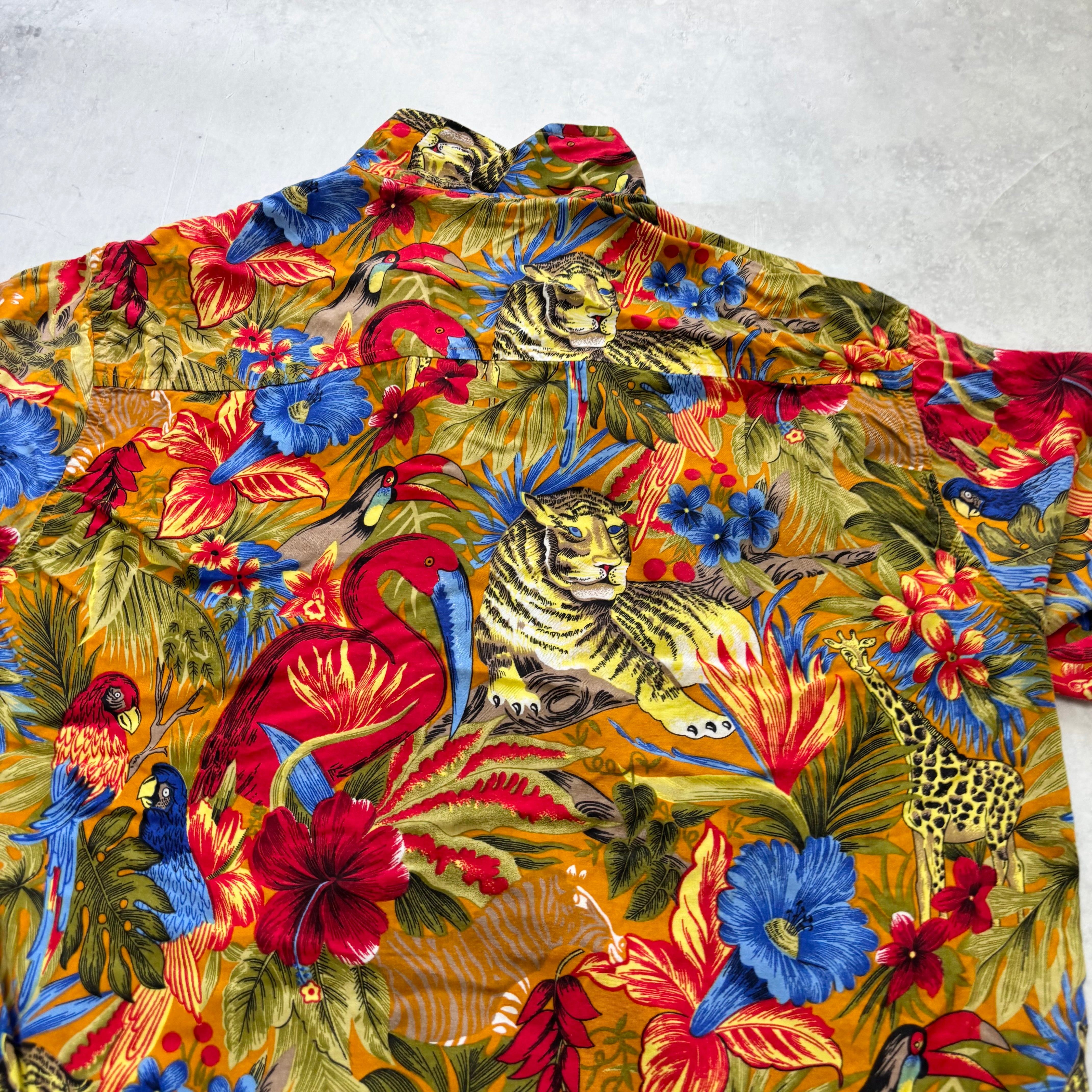 Hawaiian Shirt Mens XL Orange Floral Aloha Short Sleeve Viscose Funky (E)