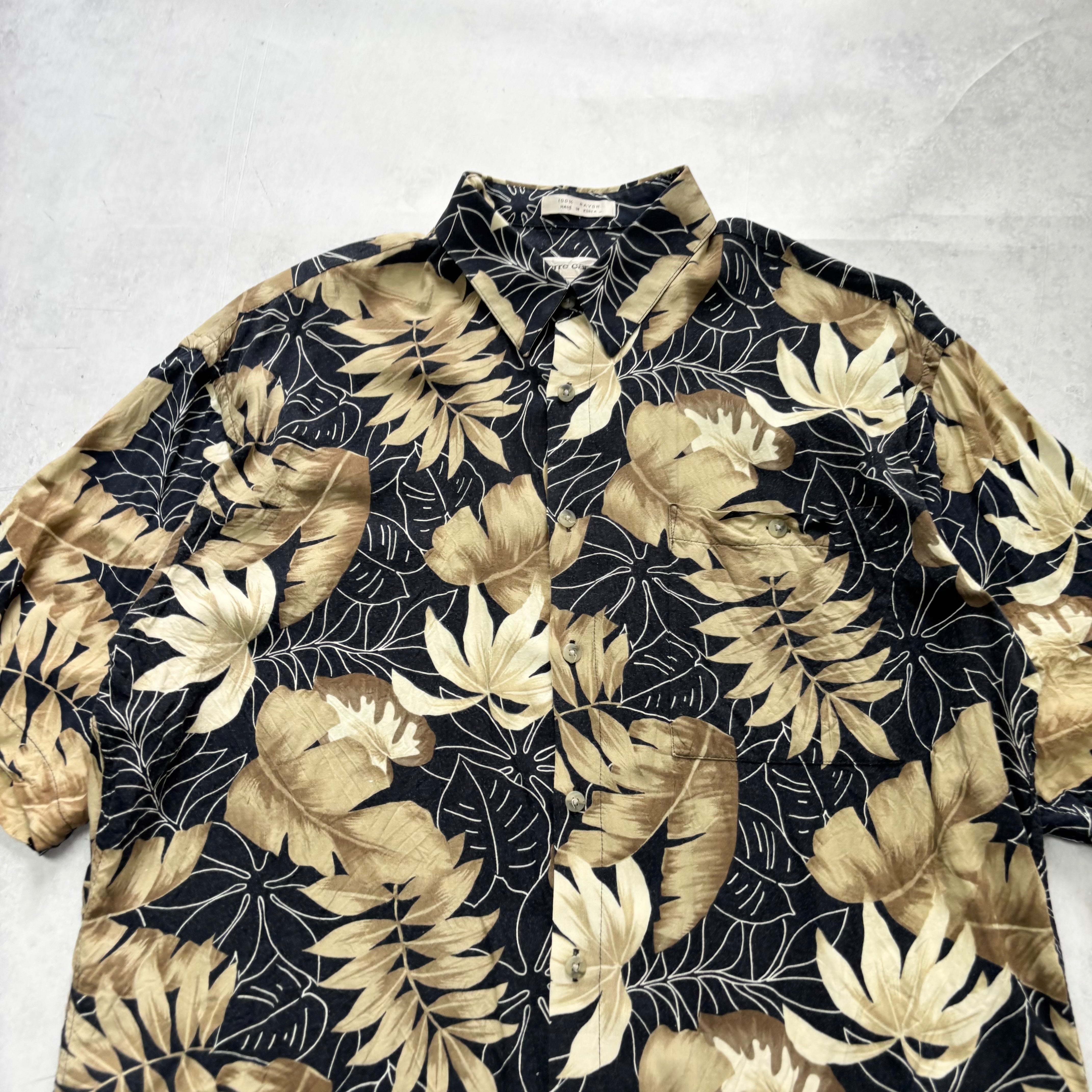 Vintage Hawaiian Shirt Mens Large Black Floral Aloha Short Sleeve Rayon (E)