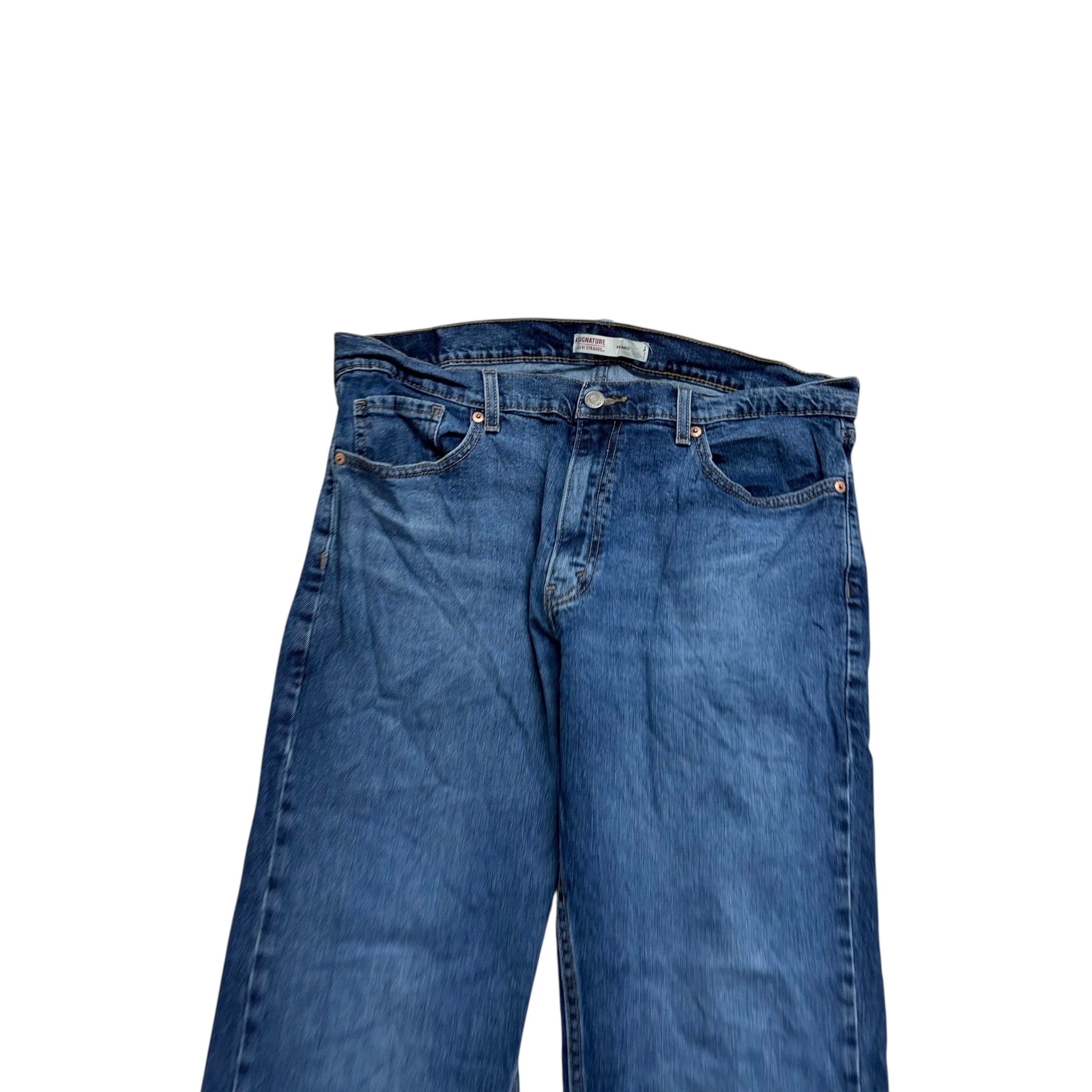 Levis Signature Jeans W36 L32 Mens Mid Blue Relaxed Straight Stretch Denim (E)