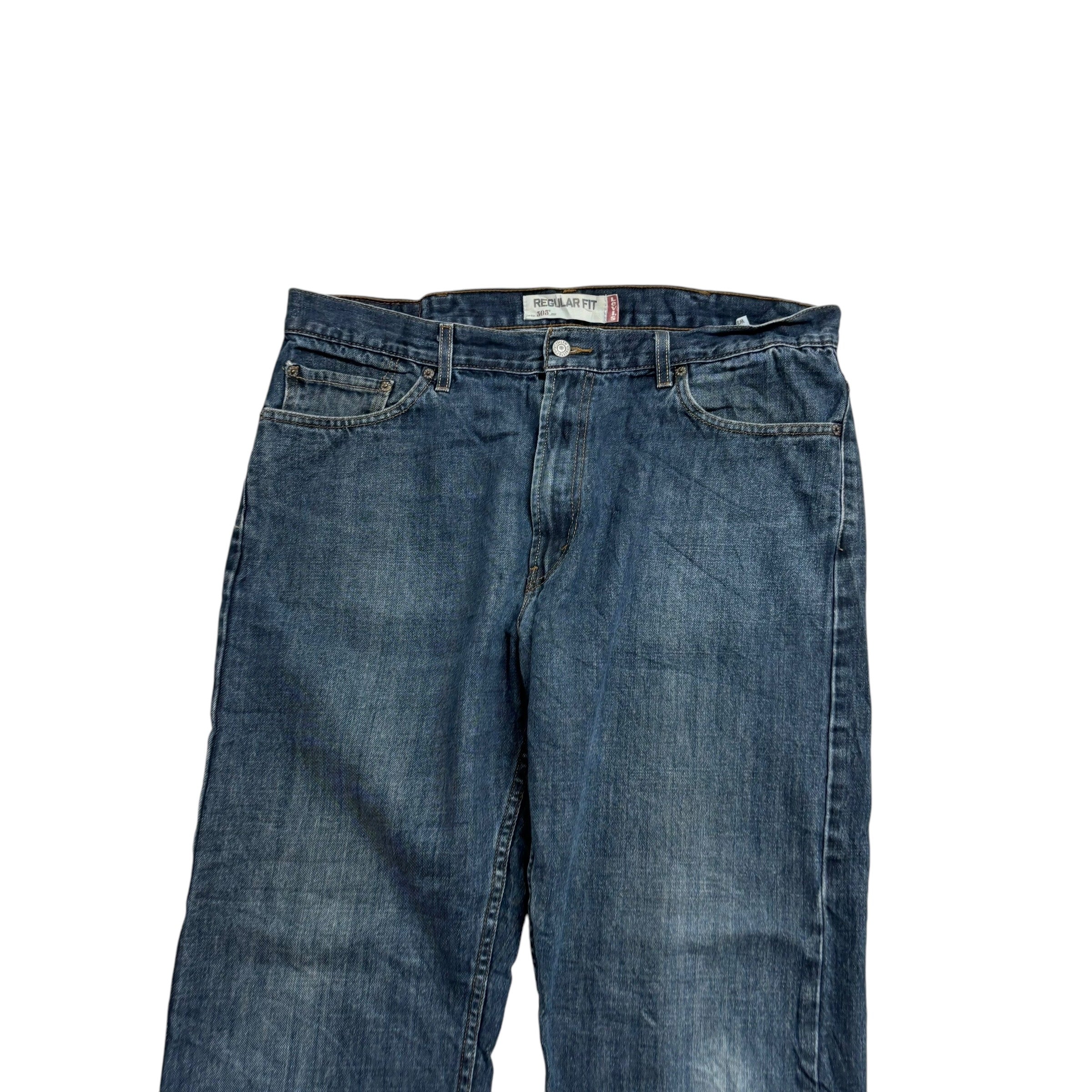 Levis 505 Jeans W38 L32 Mens Dark Blue Regular Straight Fit Vintage Denim (E)