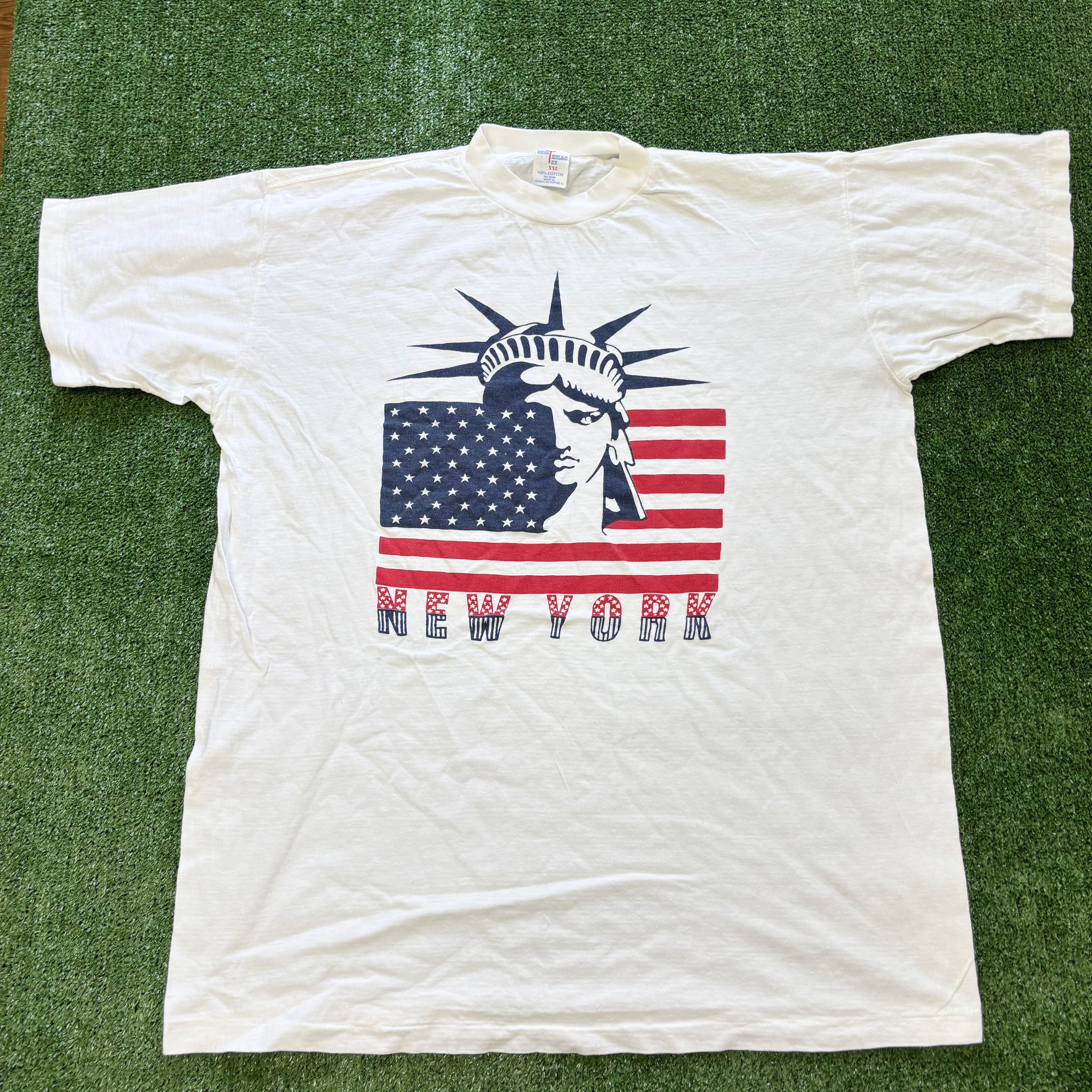 Vintage T Shirt Mens XL White Single Stitch Graphic Print 90s USA Flag (E)