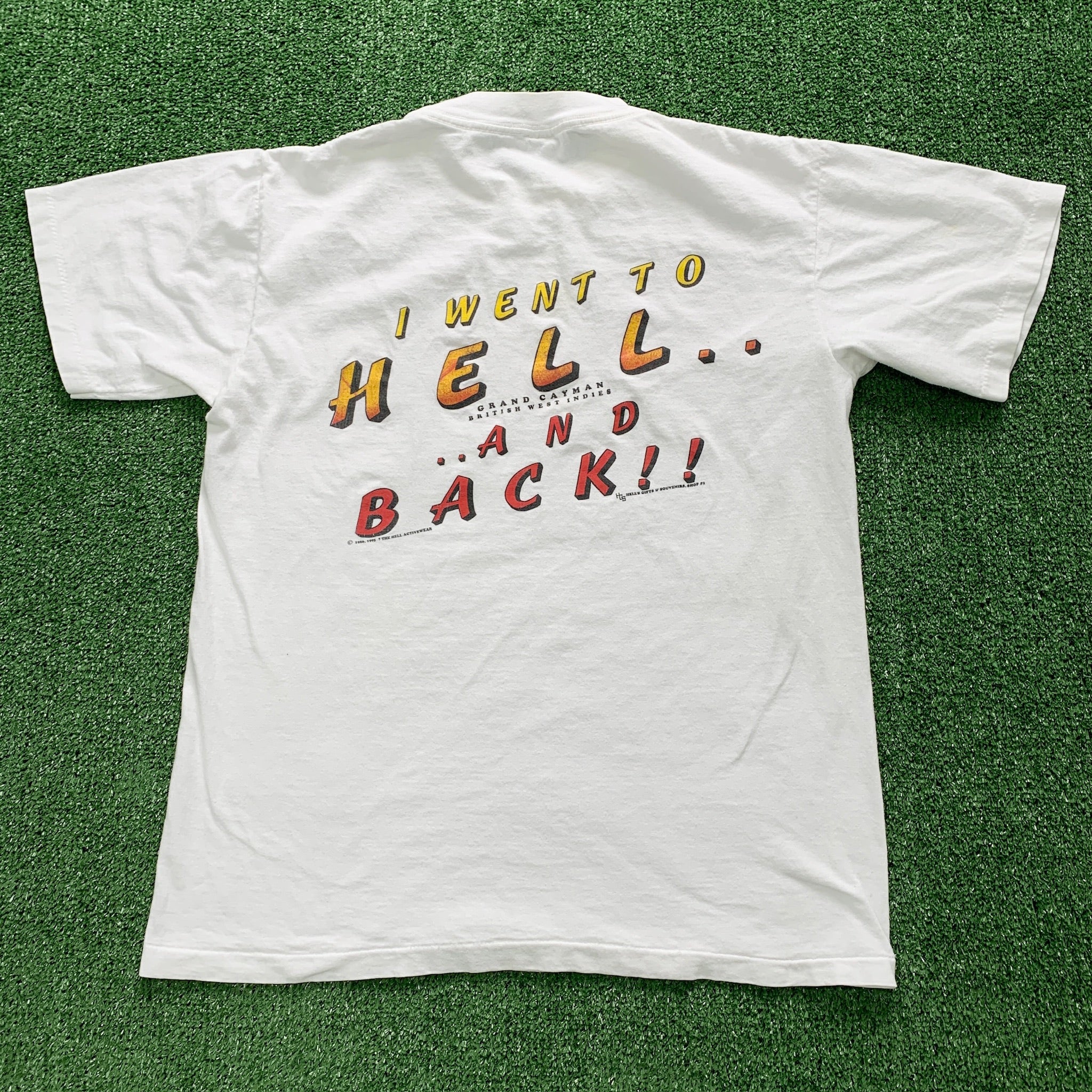 Vintage T Shirt Mens Small White Single Stitch Graphic Print 90s USA Hell & Back