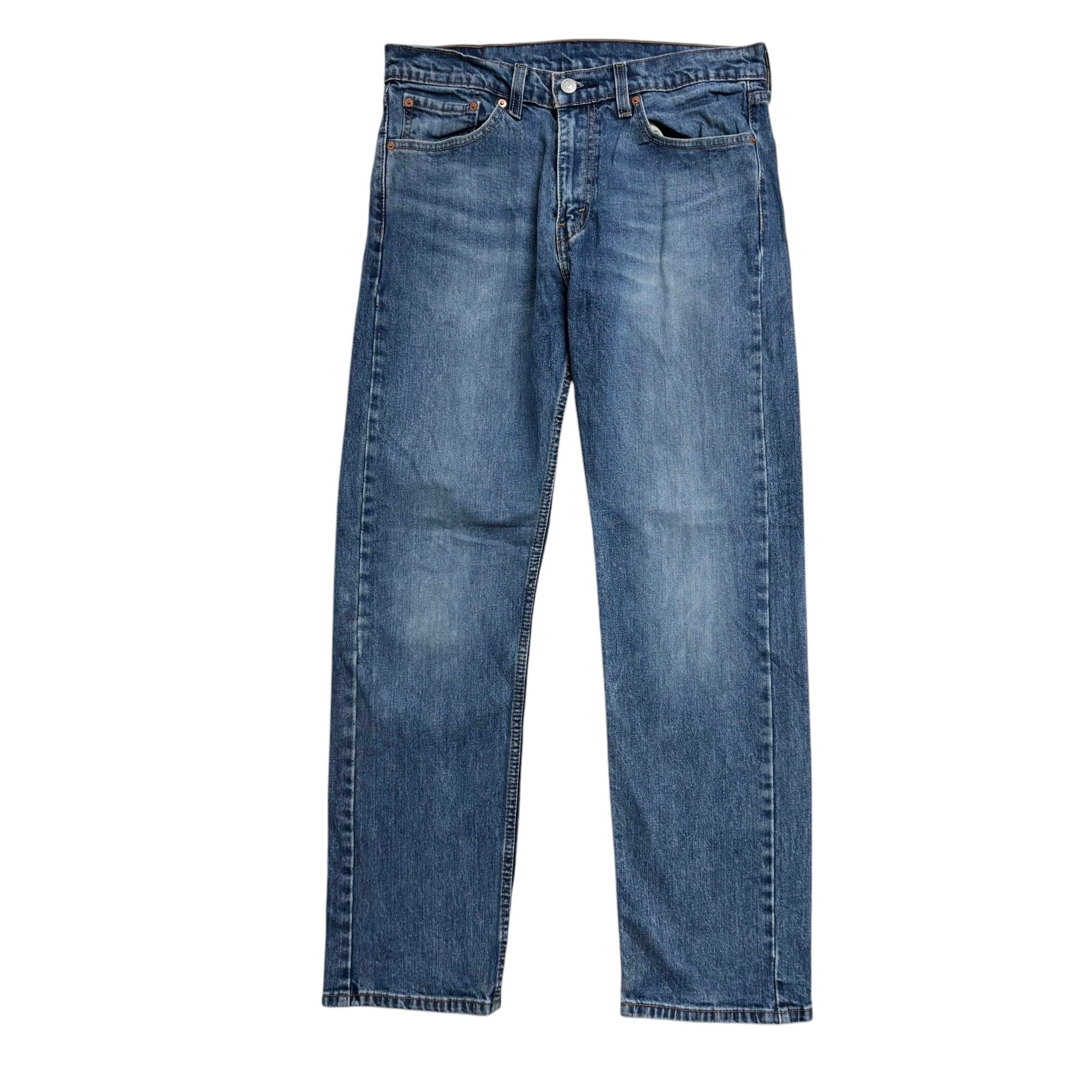 Levis 505 Jeans W32 L30 Mens Mid Blue Regular Straight Fit Stretch Denim (E)