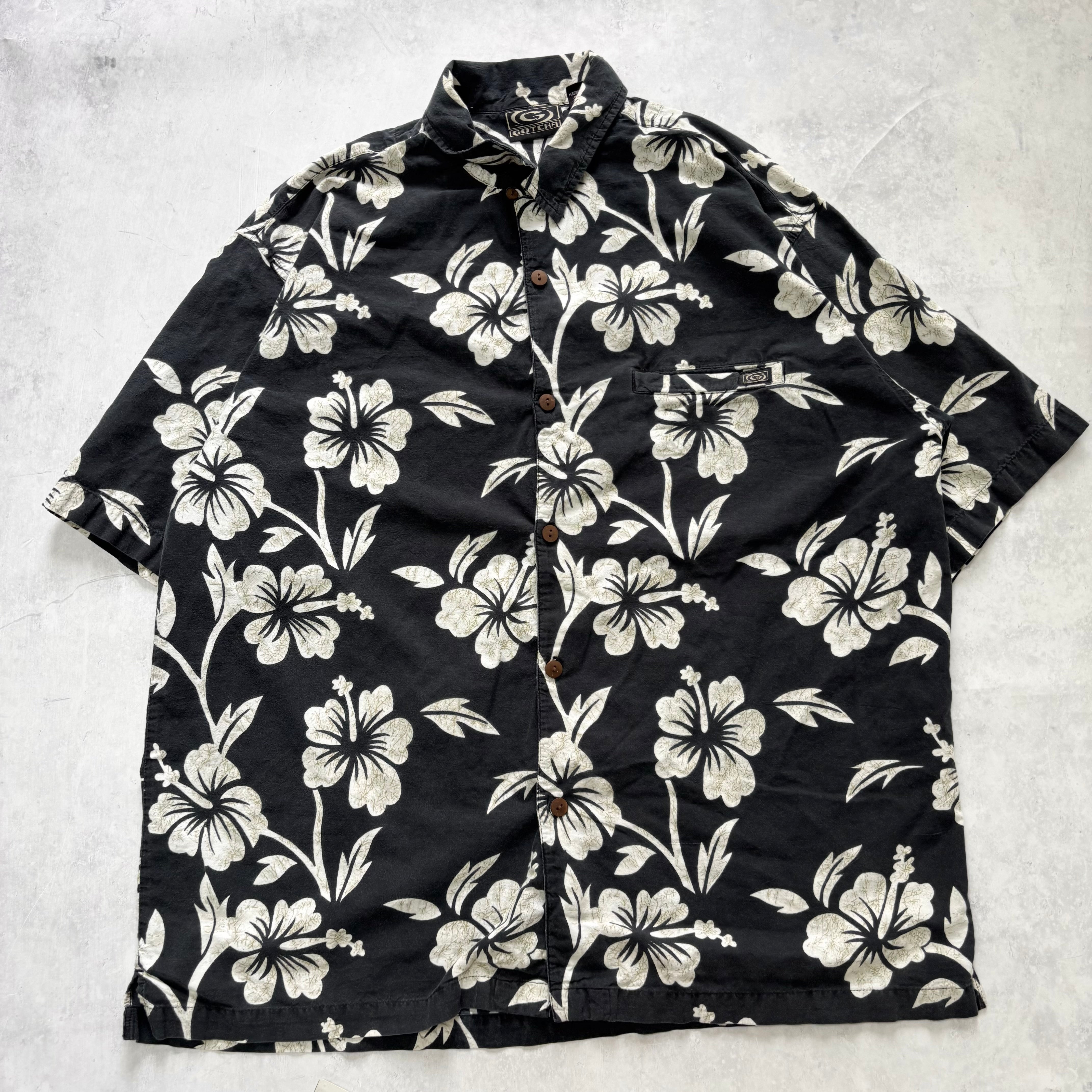 Vintage Hawaiian Shirt Mens XL Navy Floral Aloha Short Sleeve Cotton Flowers