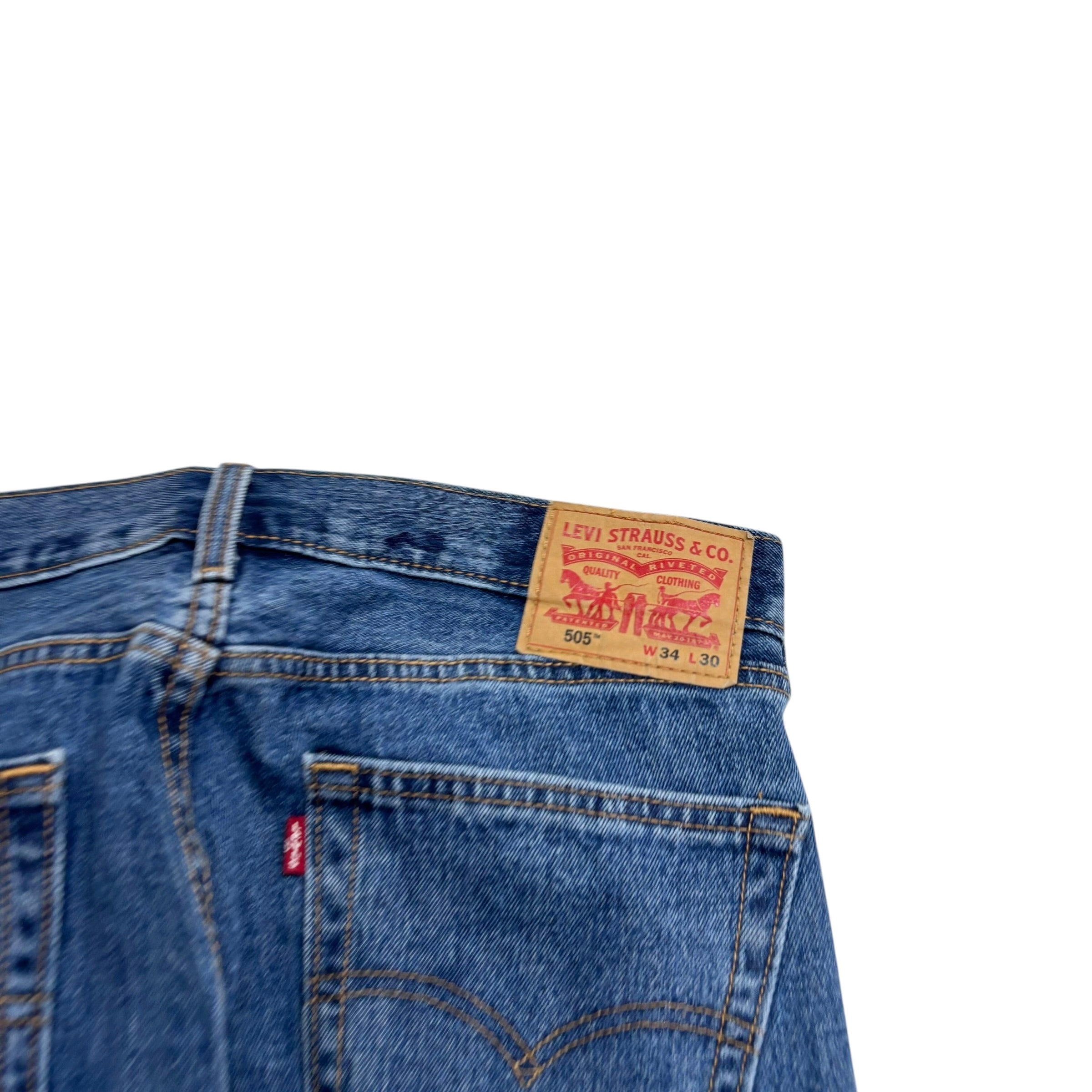 Levis 505 Jeans W34 L30 Mens Mid Blue Regular Straight Fit Denim (E)