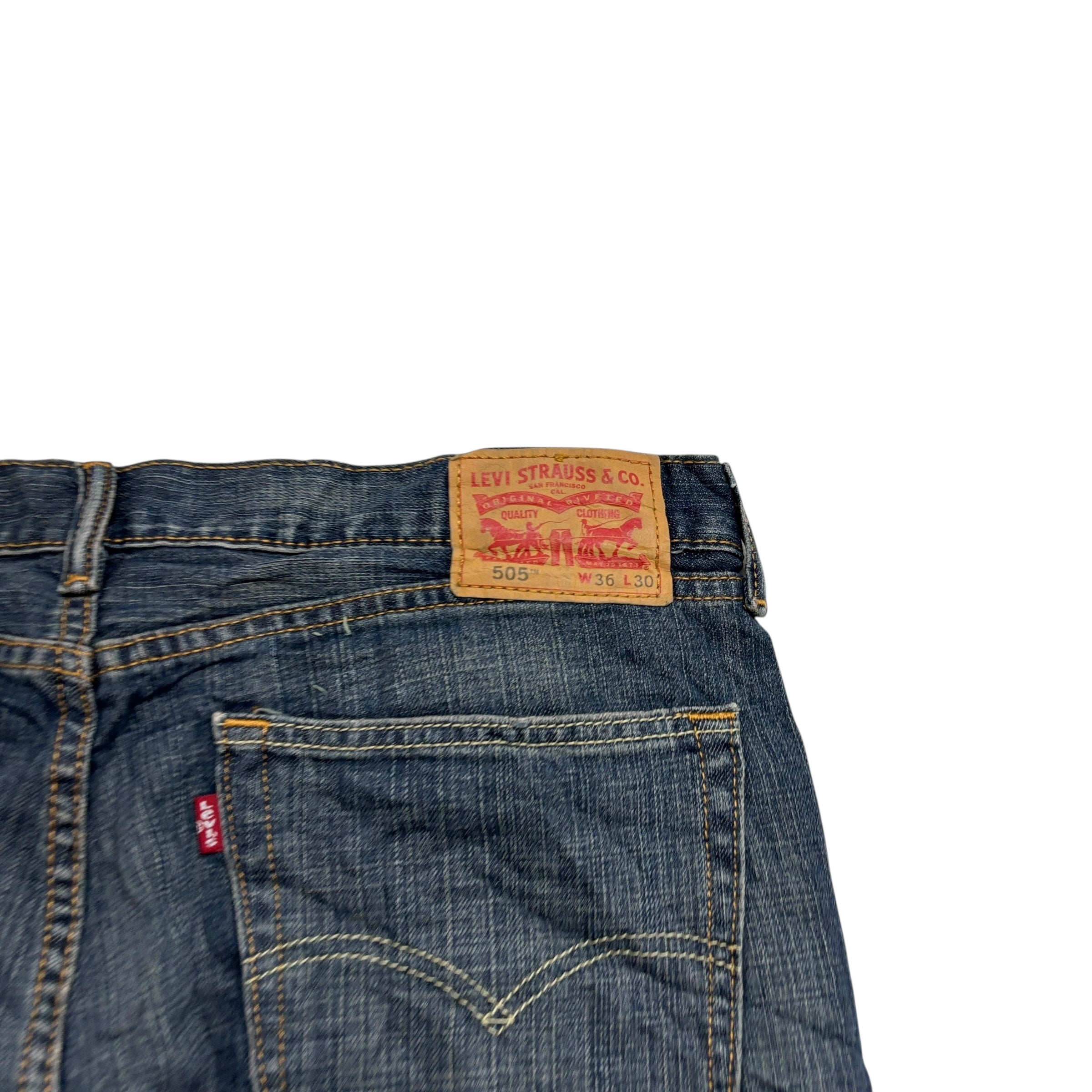 Levis 505 Jeans W36 L30 Mens Dark Blue Regular Straight Fit Denim (E)