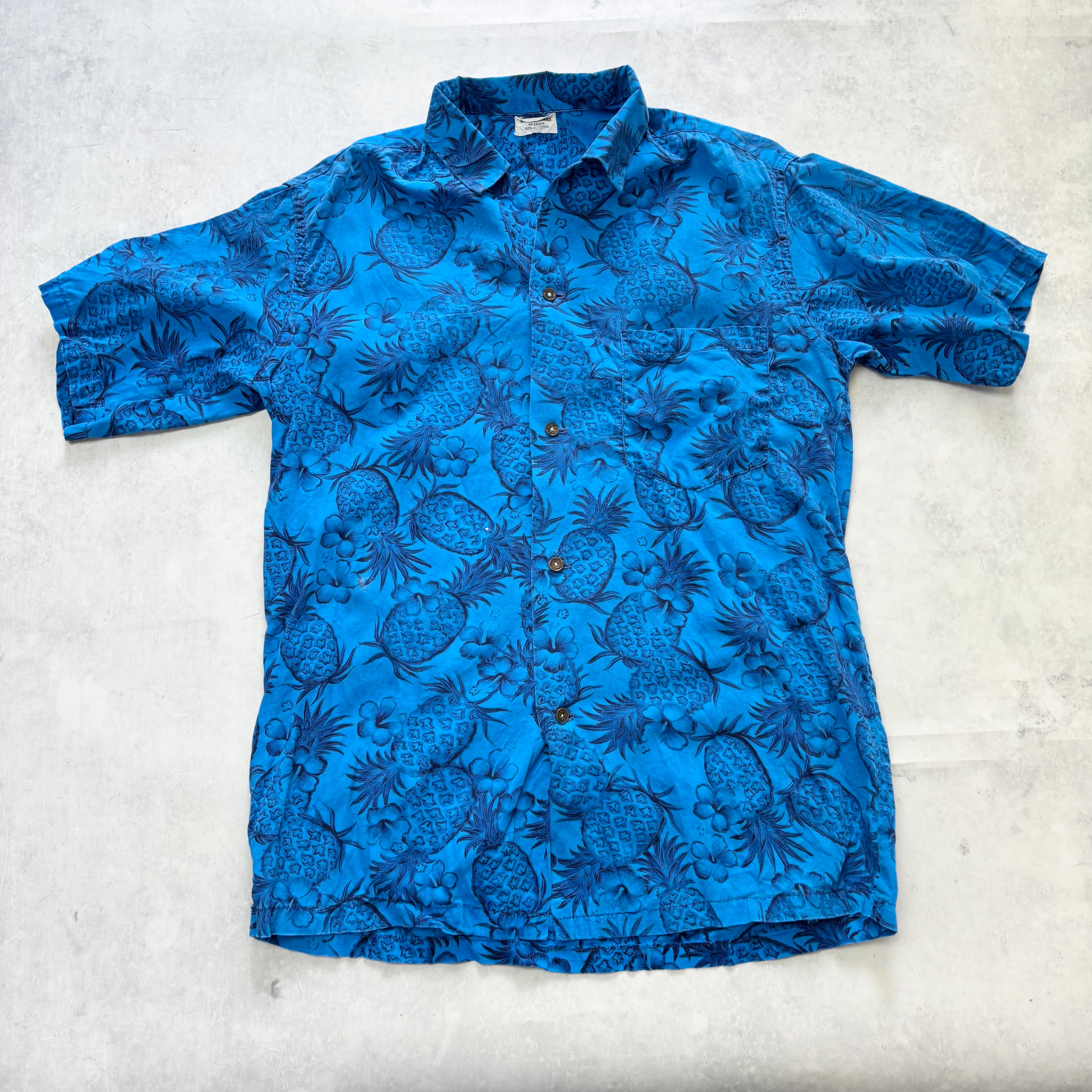 Vintage Hawaiian Shirt Mens Medium Blue Floral Aloha Short Sleeve