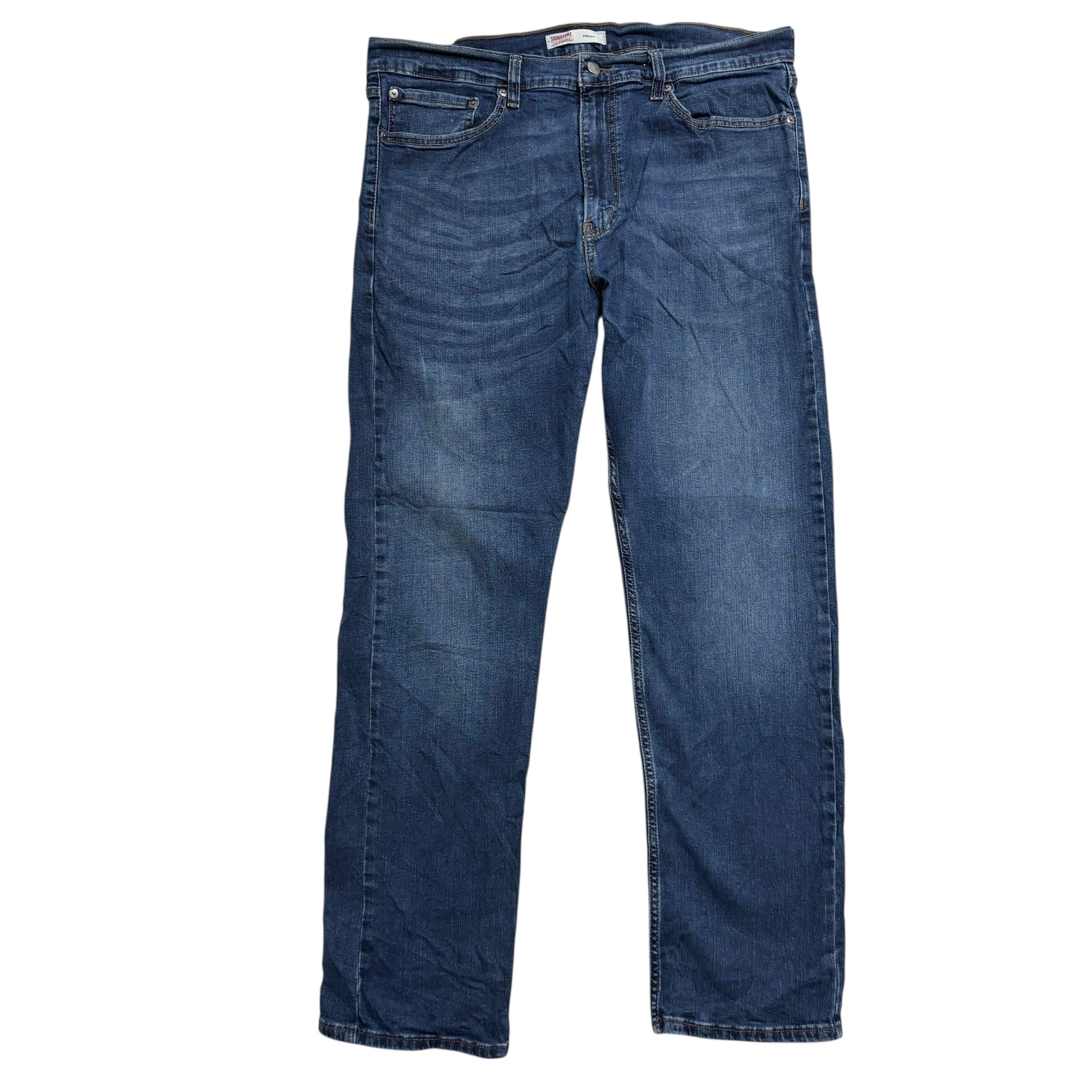Levis Signature Jeans W36 L32 Mens Dark Blue Regular Straight Stretch Denim (E)