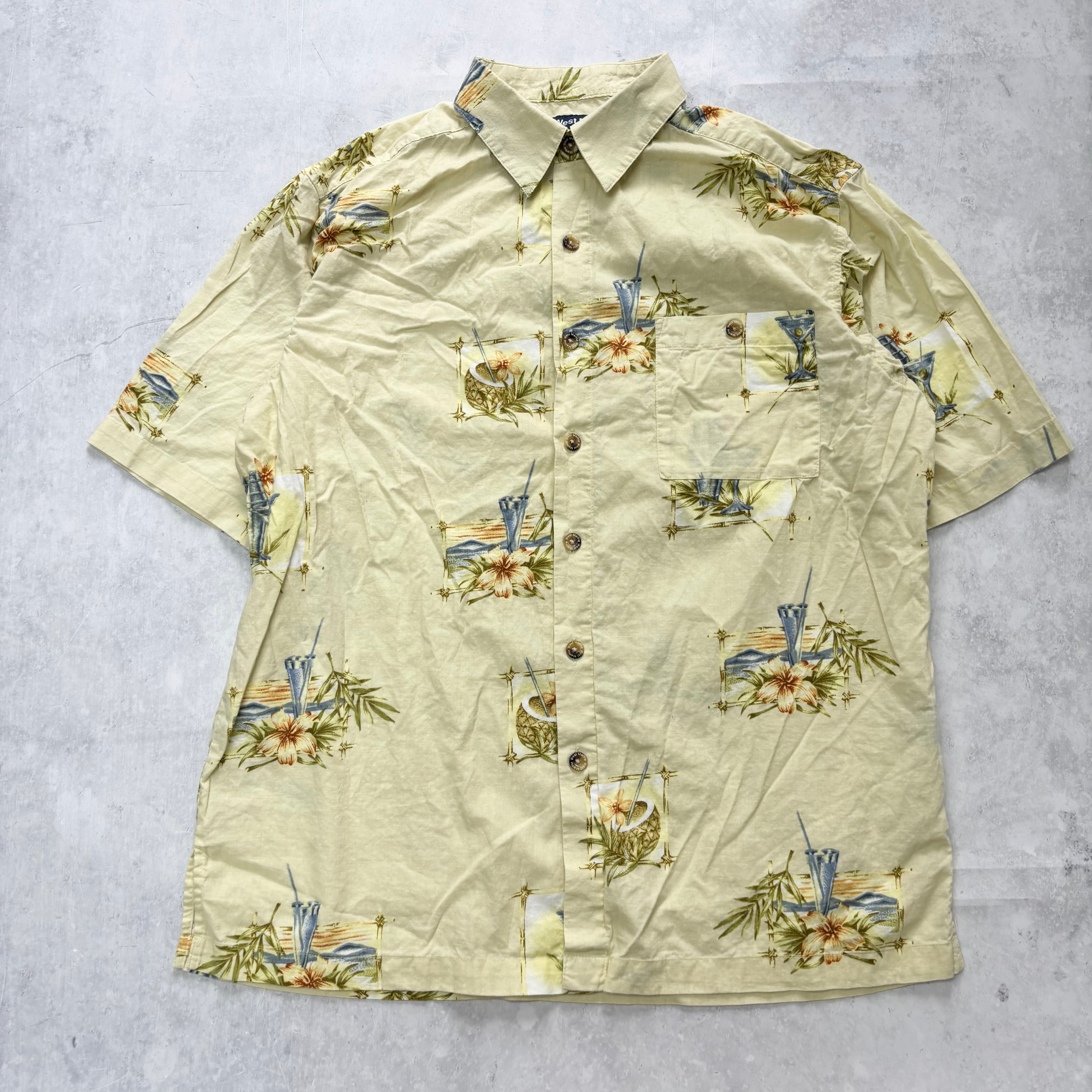 Vintage Hawaiian Shirt Mens Large Yellow Floral Aloha Short Sleeve Cotton (E)