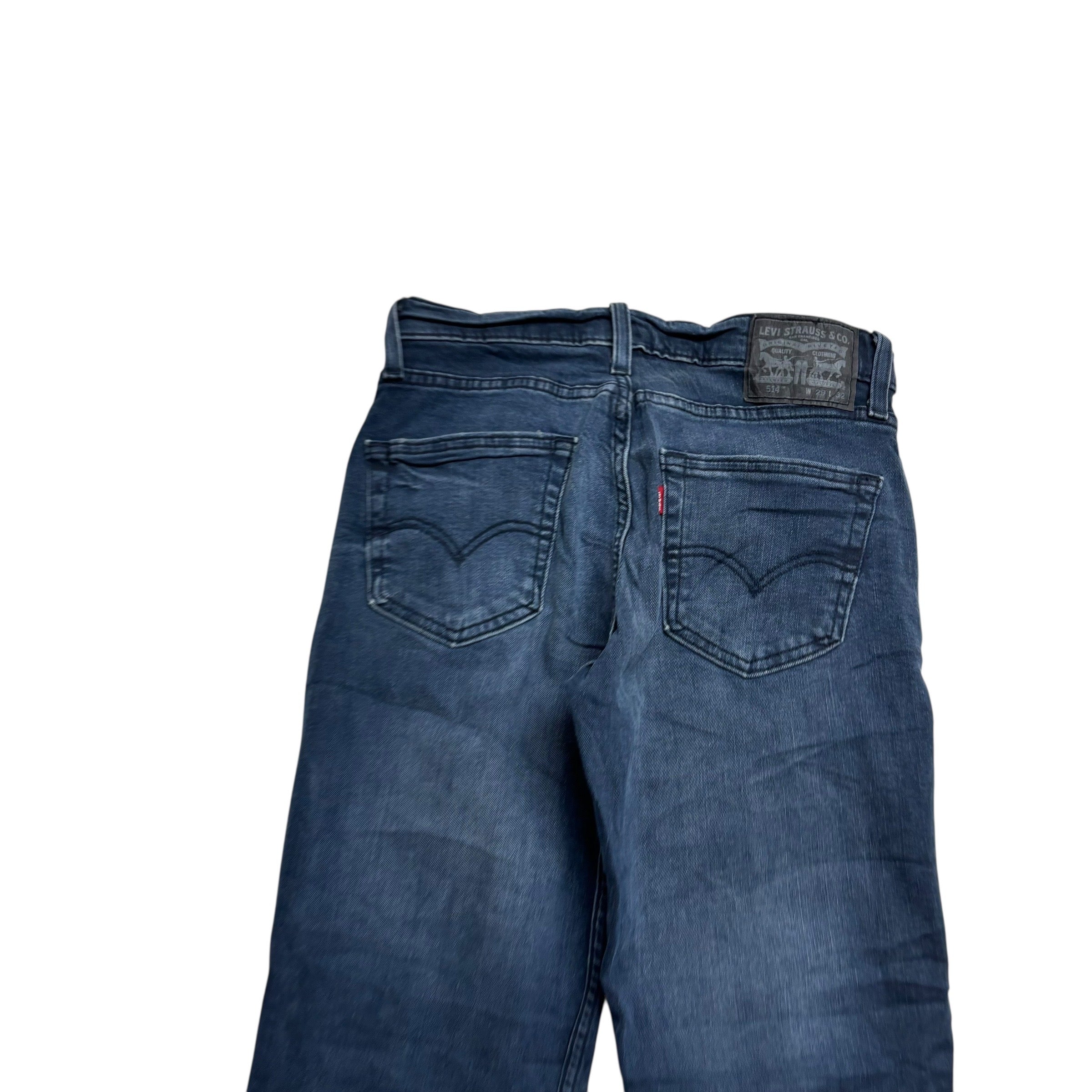 Levis 514 Jeans W29 L32 Mens Navy Blue Regular Straight Fit Stretch Denim (E)