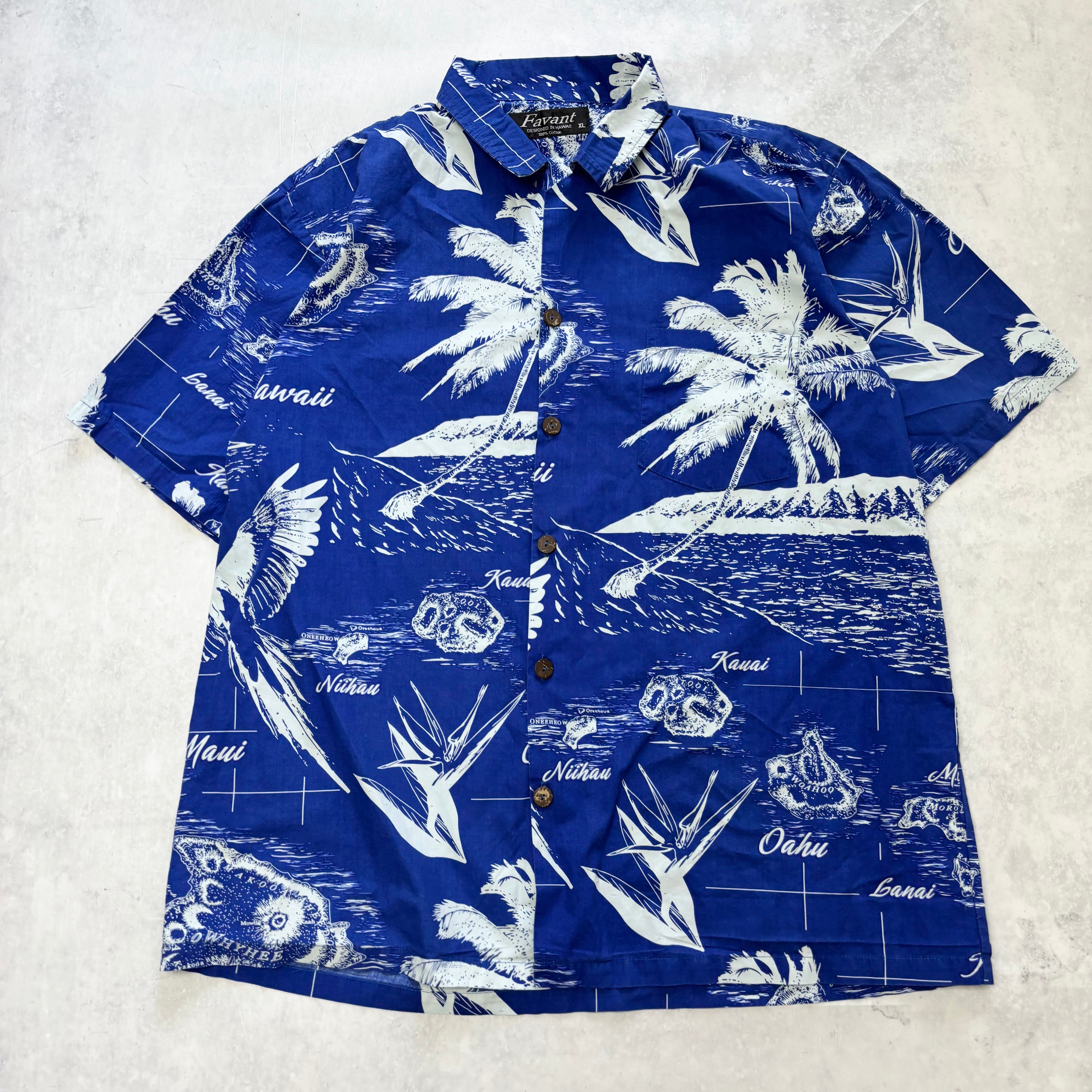 Vintage Hawaiian Shirt Mens XL Blue Floral Aloha Short Sleeve Cotton (E)