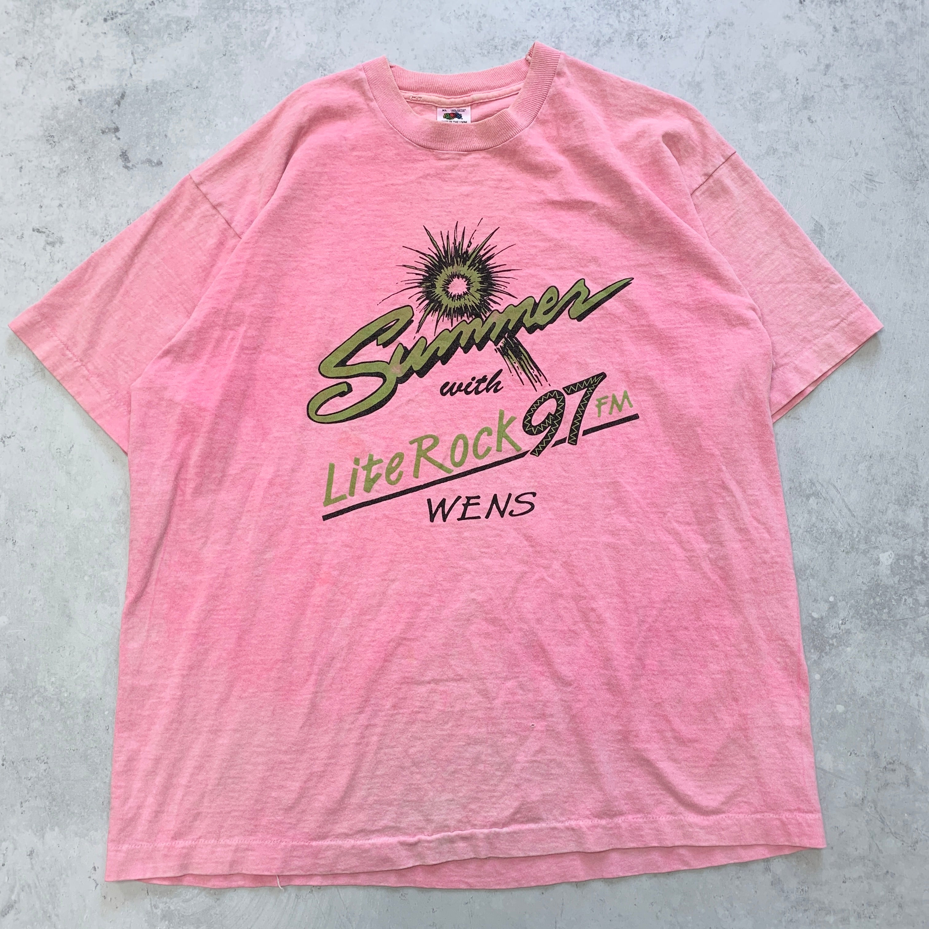 Vintage T Shirt Mens Large Pink Single Stitch Graphic 90s USA Radio Tourist