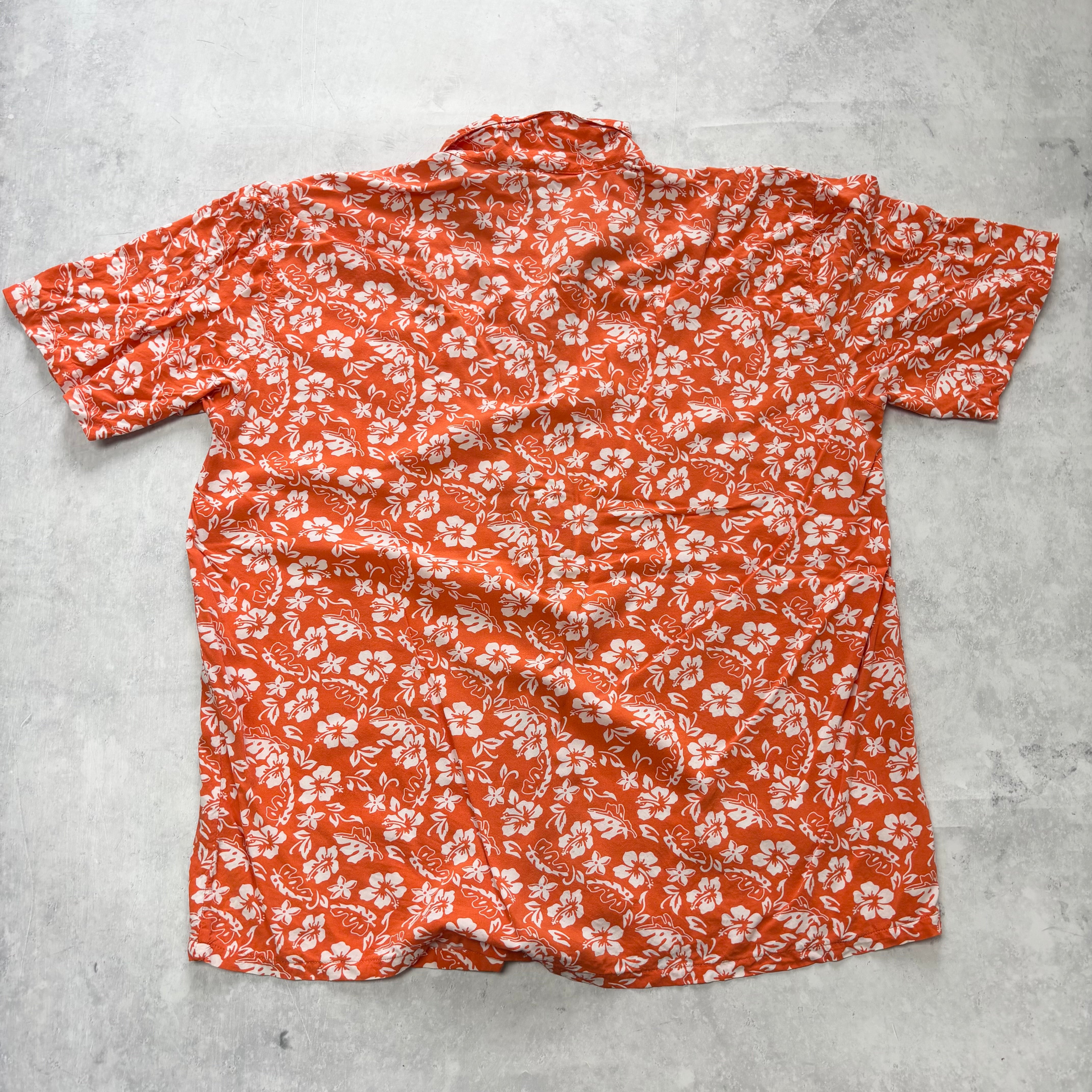 Hawaiian Shirt Mens XL Orange Floral Aloha Short Sleeve Rayon Vintage (E)
