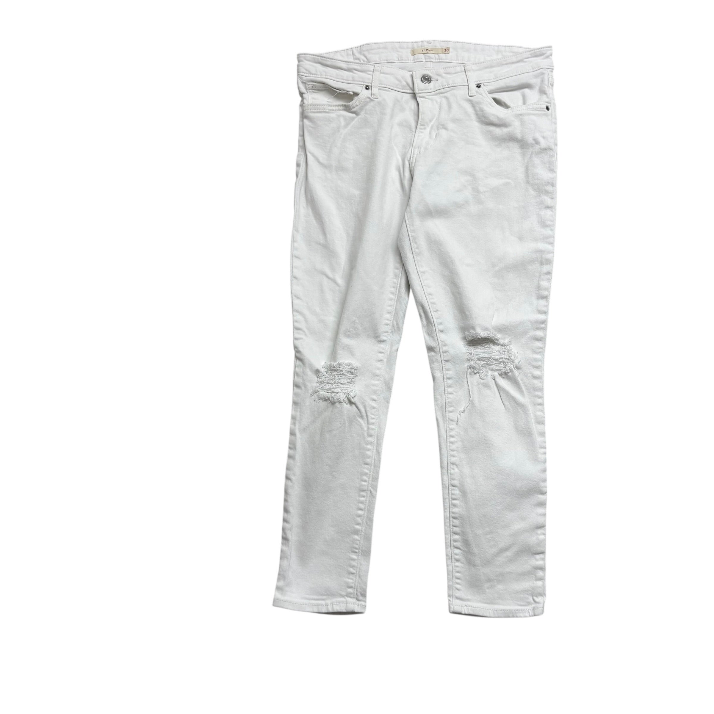Levis 711 Jeans W30 L27 Womens Skinny Fit White Stretch Denim (E)
