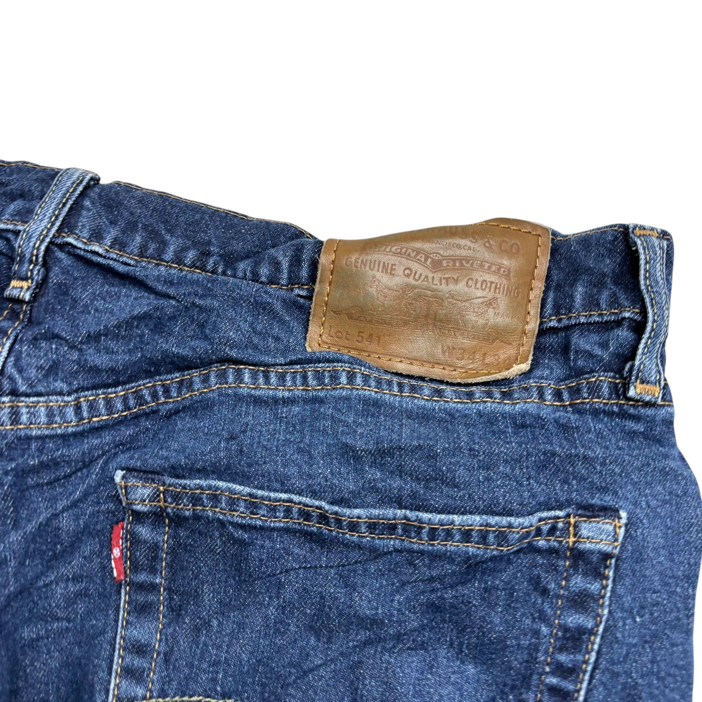 Levis 541 Jeans W34 L34 Mens Dark Blue Athletic Tapered Fit Stretch Denim (E)