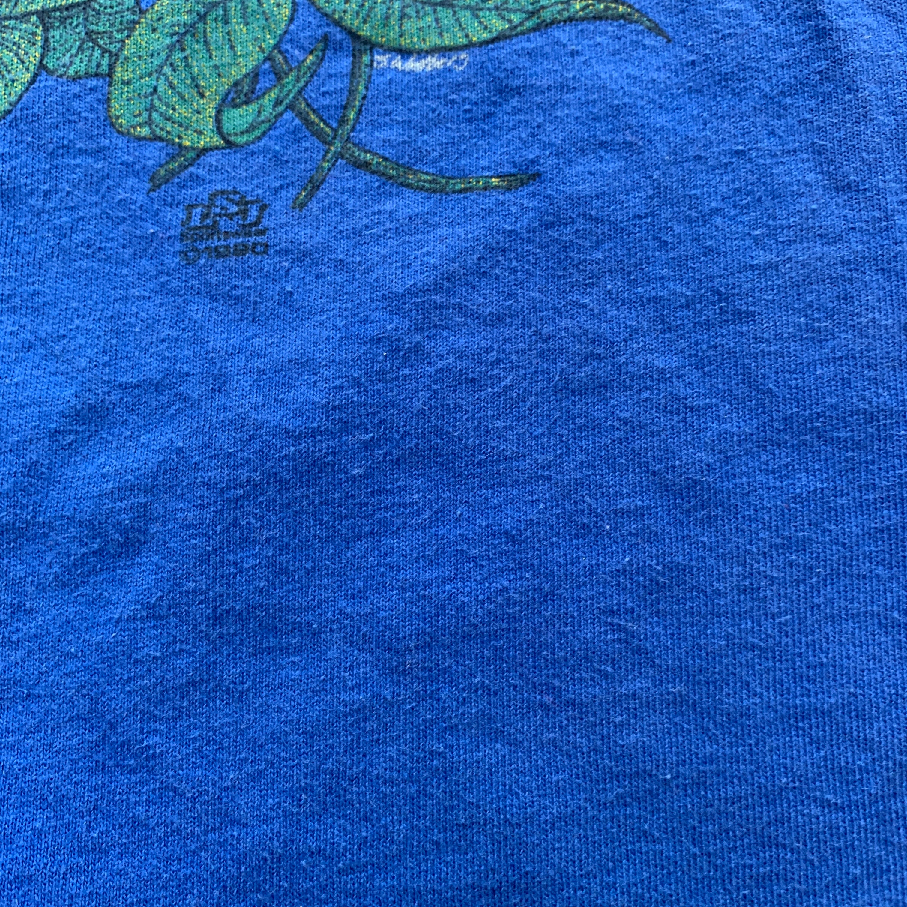 Vintage T Shirt Mens Small Blue Single Stitch Graphic Print 90s USA Nature