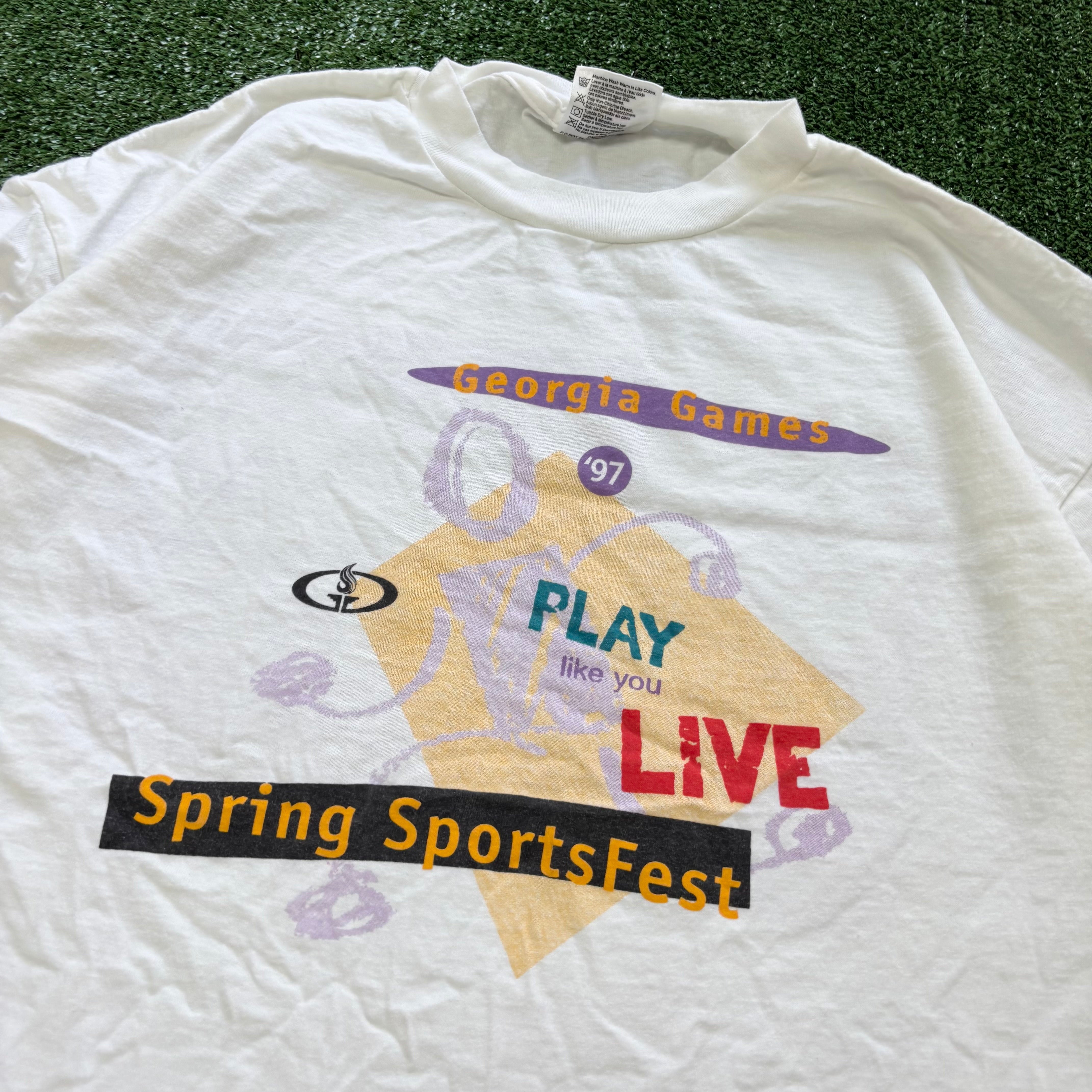 Vintage T Shirt Mens XL White Single Stitch Graphic Print 90s USA Games