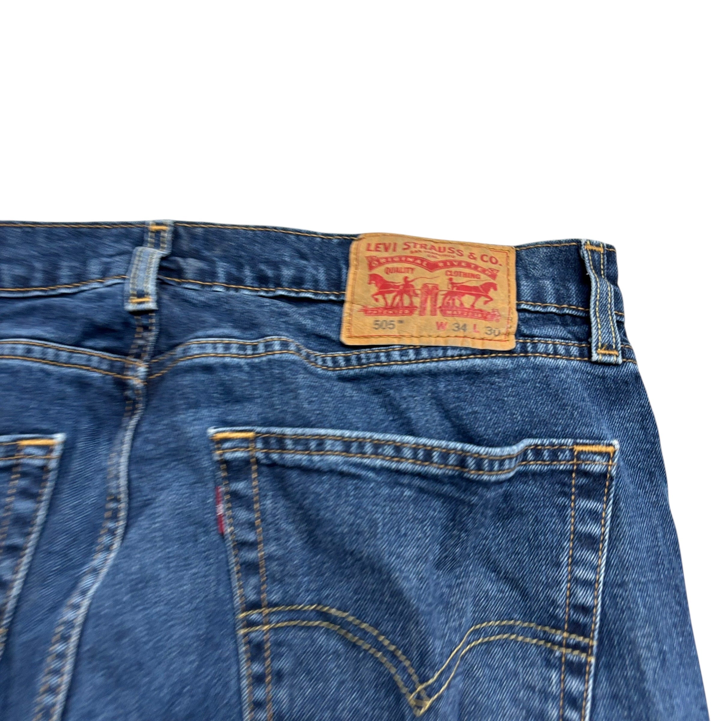 Levis 505 Jeans W34 L30 Mens Mid Blue Regular Straight Fit Stretch Denim (E)