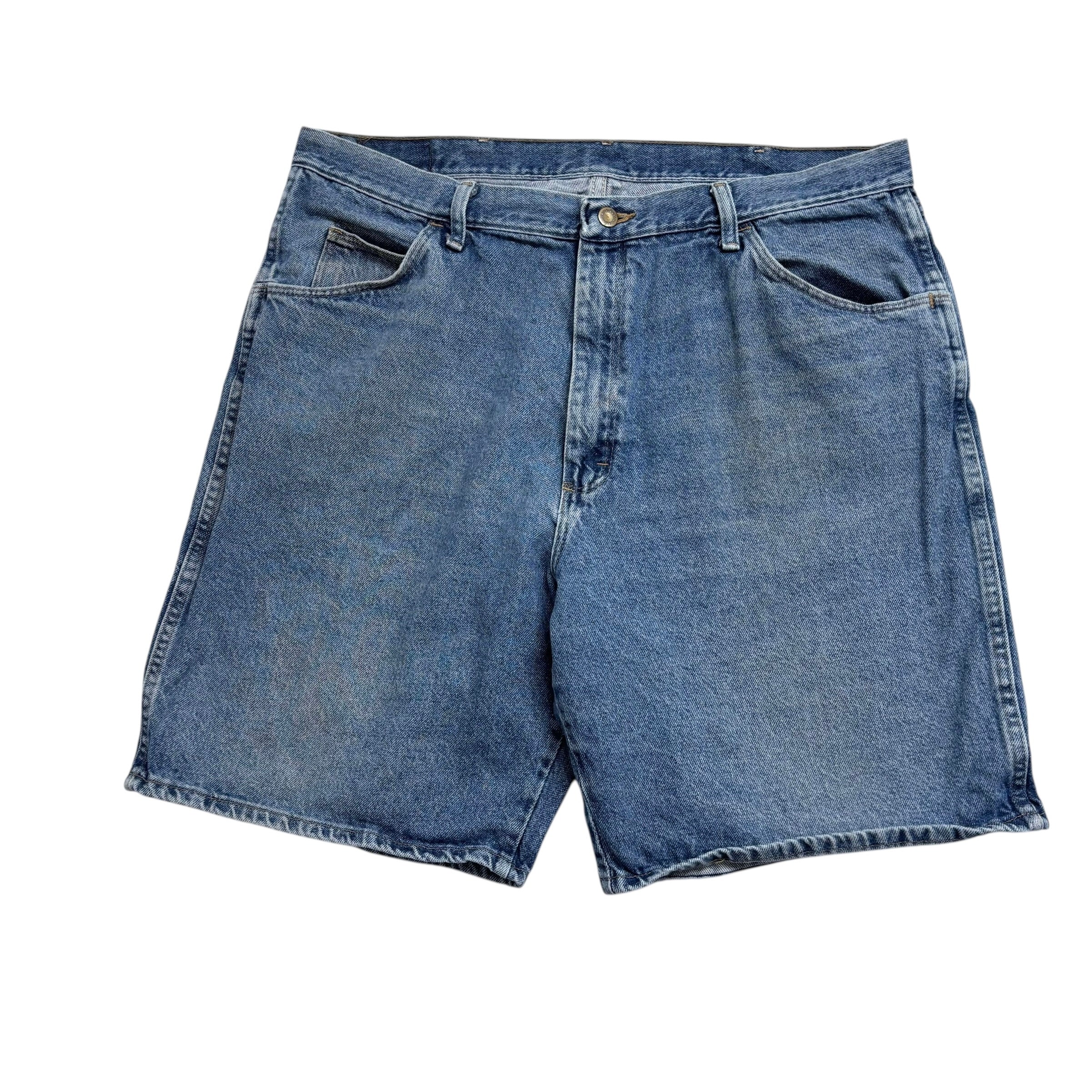 Vintage Wrangler Baggy Jorts W38 Mens Denim Shorts Mid Blue Relaxed Fit