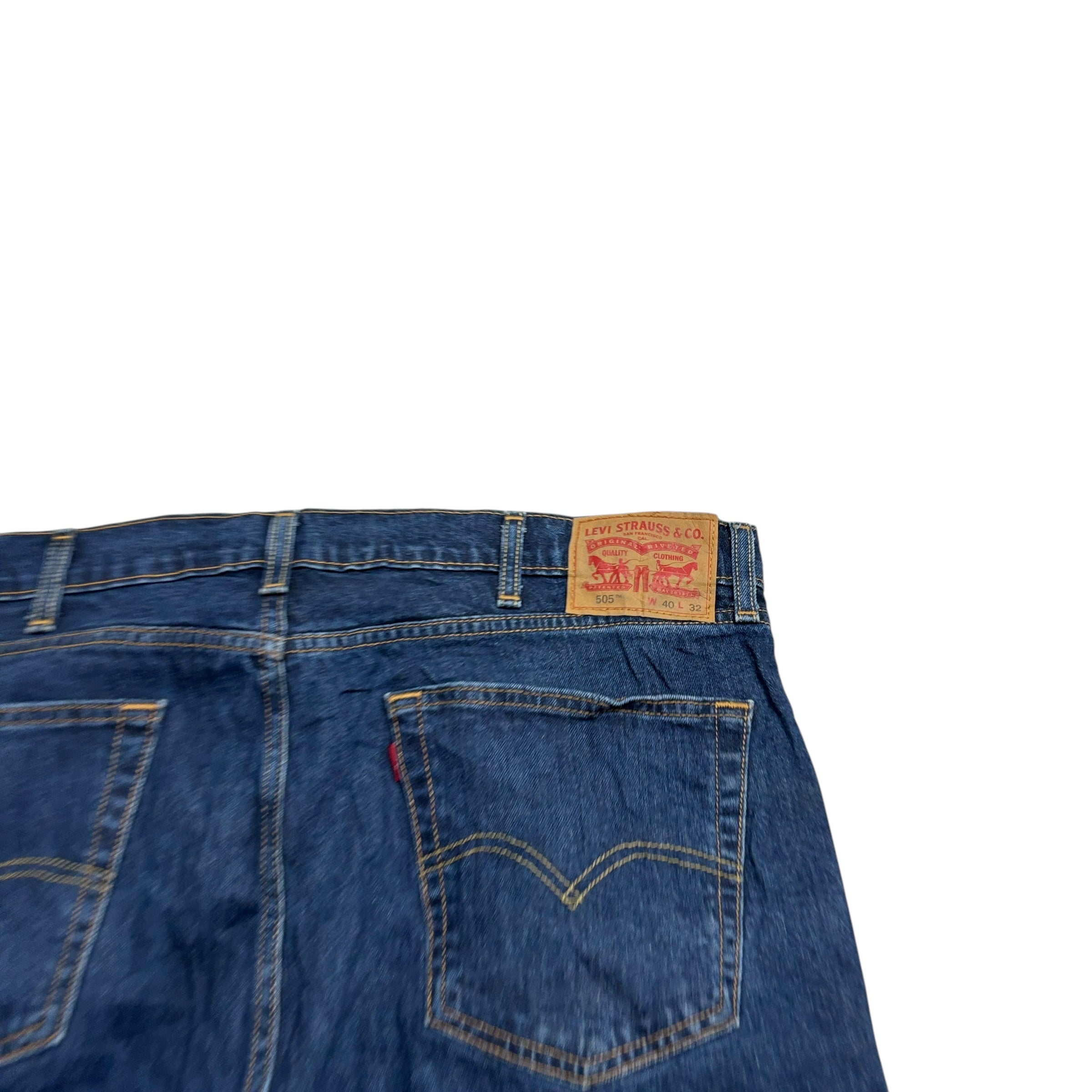 Levis 505 Jeans W40 L32 Mens Dark Blue Regular Straight Fit Stretch Denim (E)