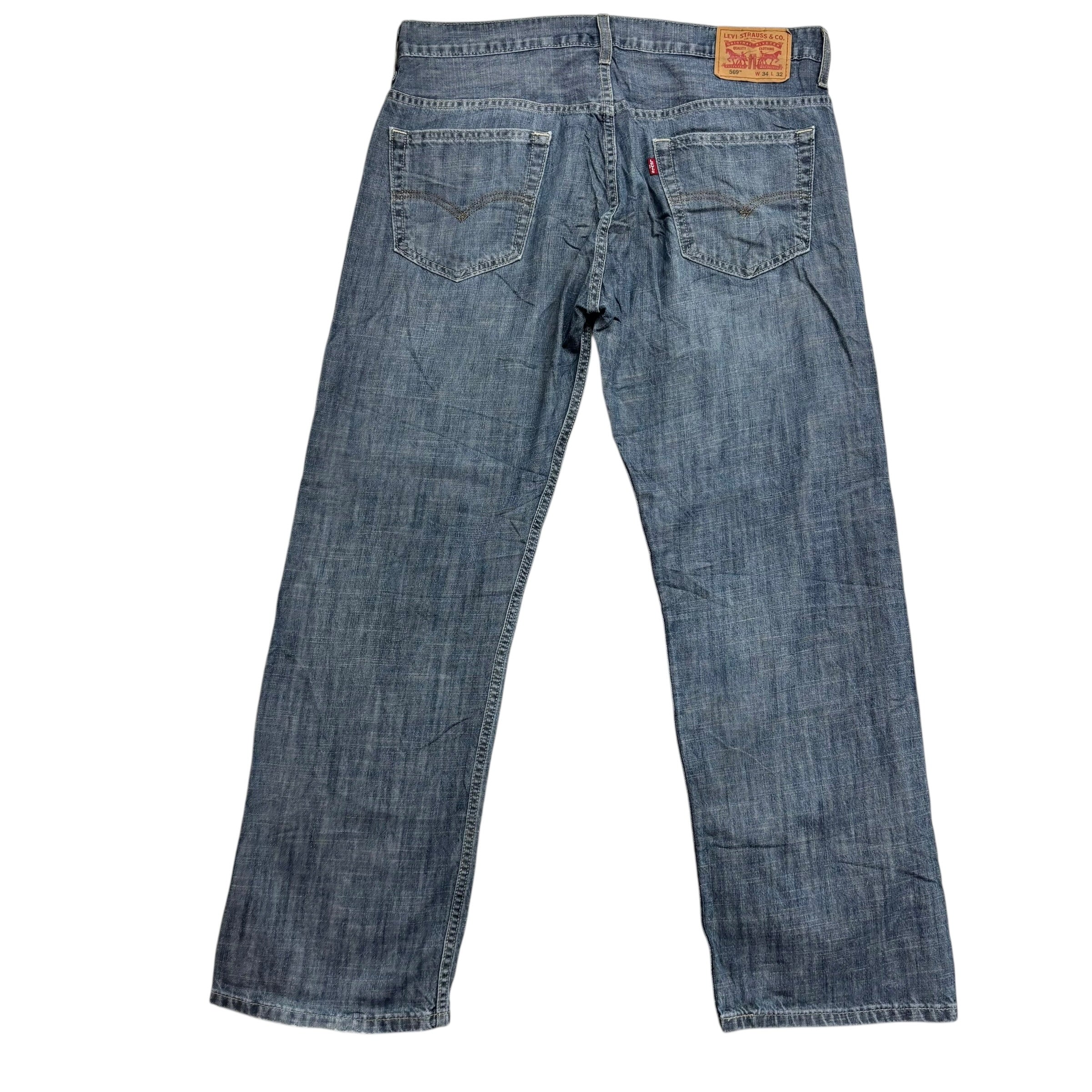 Levis 569 Jeans W35 L30 Mens Silver Blue Baggy Relaxed Straight Fit Denim (E)