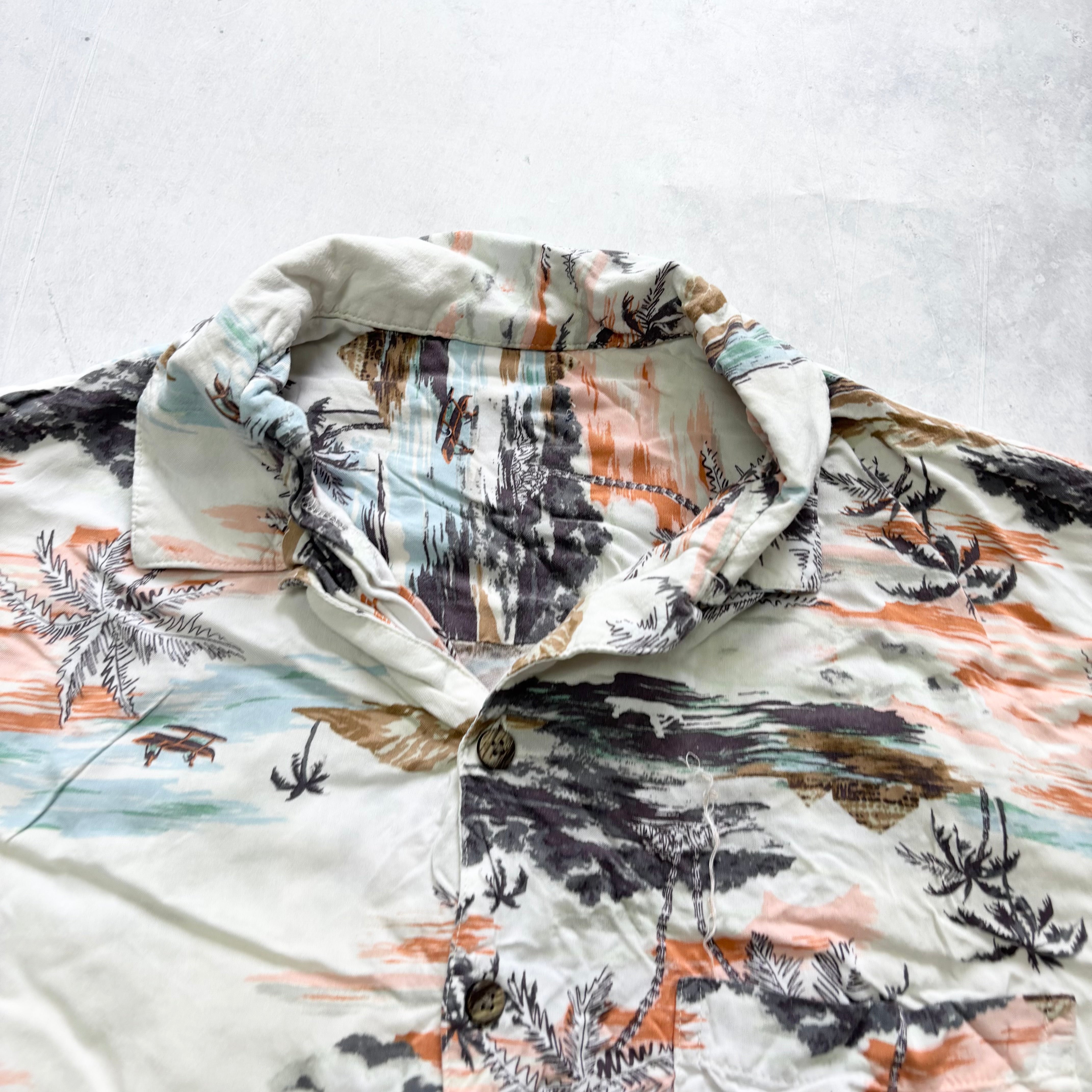 Hawaiian Shirt Mens Large White Floral Aloha Short Sleeve Rayon (E)